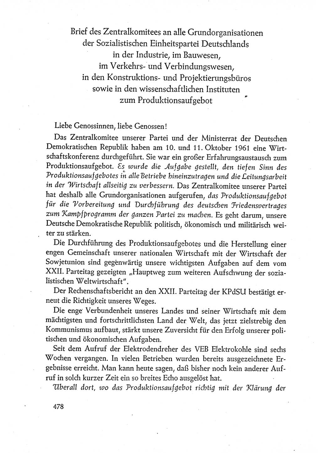 Dokumente der Sozialistischen Einheitspartei Deutschlands (SED) [Deutsche Demokratische Republik (DDR)] 1960-1961, Seite 478 (Dok. SED DDR 1960-1961, S. 478)