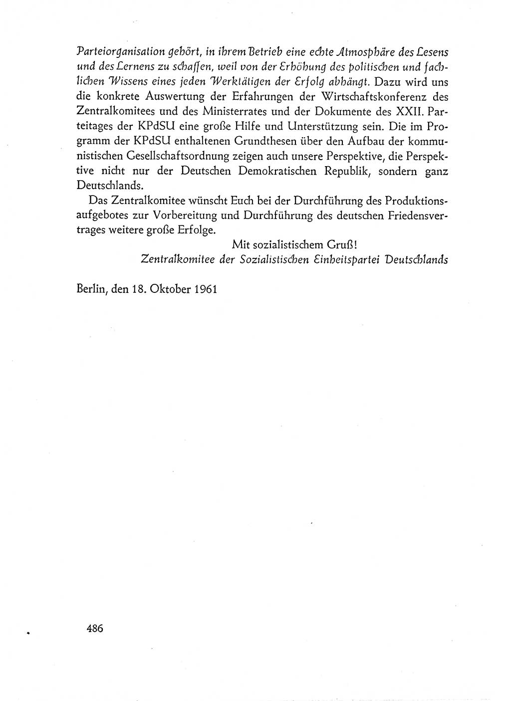 Dokumente der Sozialistischen Einheitspartei Deutschlands (SED) [Deutsche Demokratische Republik (DDR)] 1960-1961, Seite 486 (Dok. SED DDR 1960-1961, S. 486)
