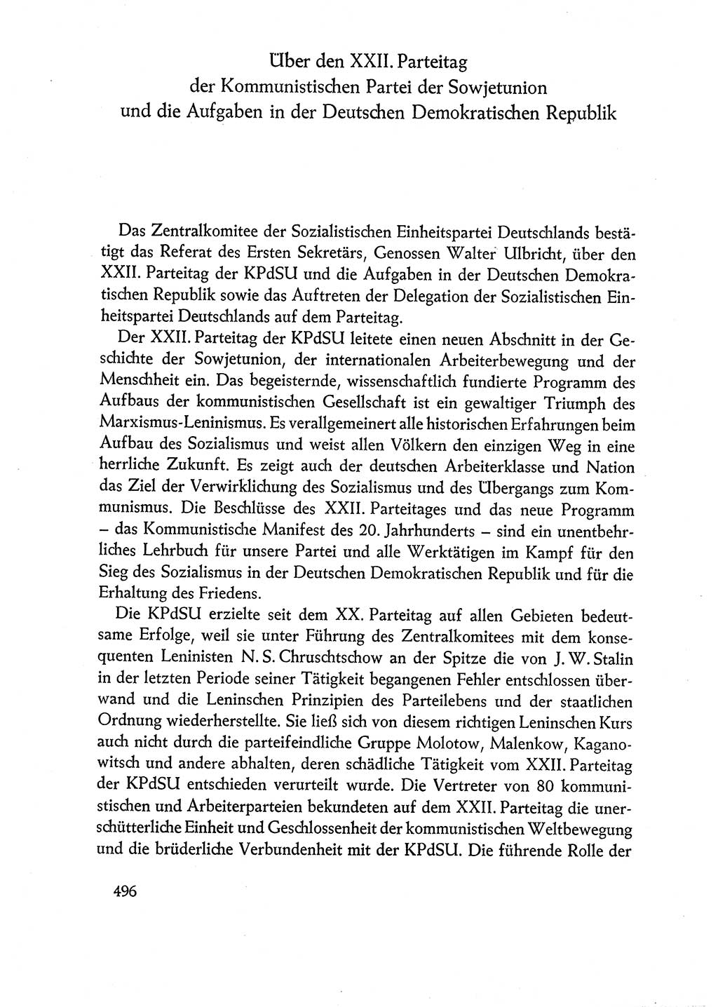 Dokumente der Sozialistischen Einheitspartei Deutschlands (SED) [Deutsche Demokratische Republik (DDR)] 1960-1961, Seite 496 (Dok. SED DDR 1960-1961, S. 496)