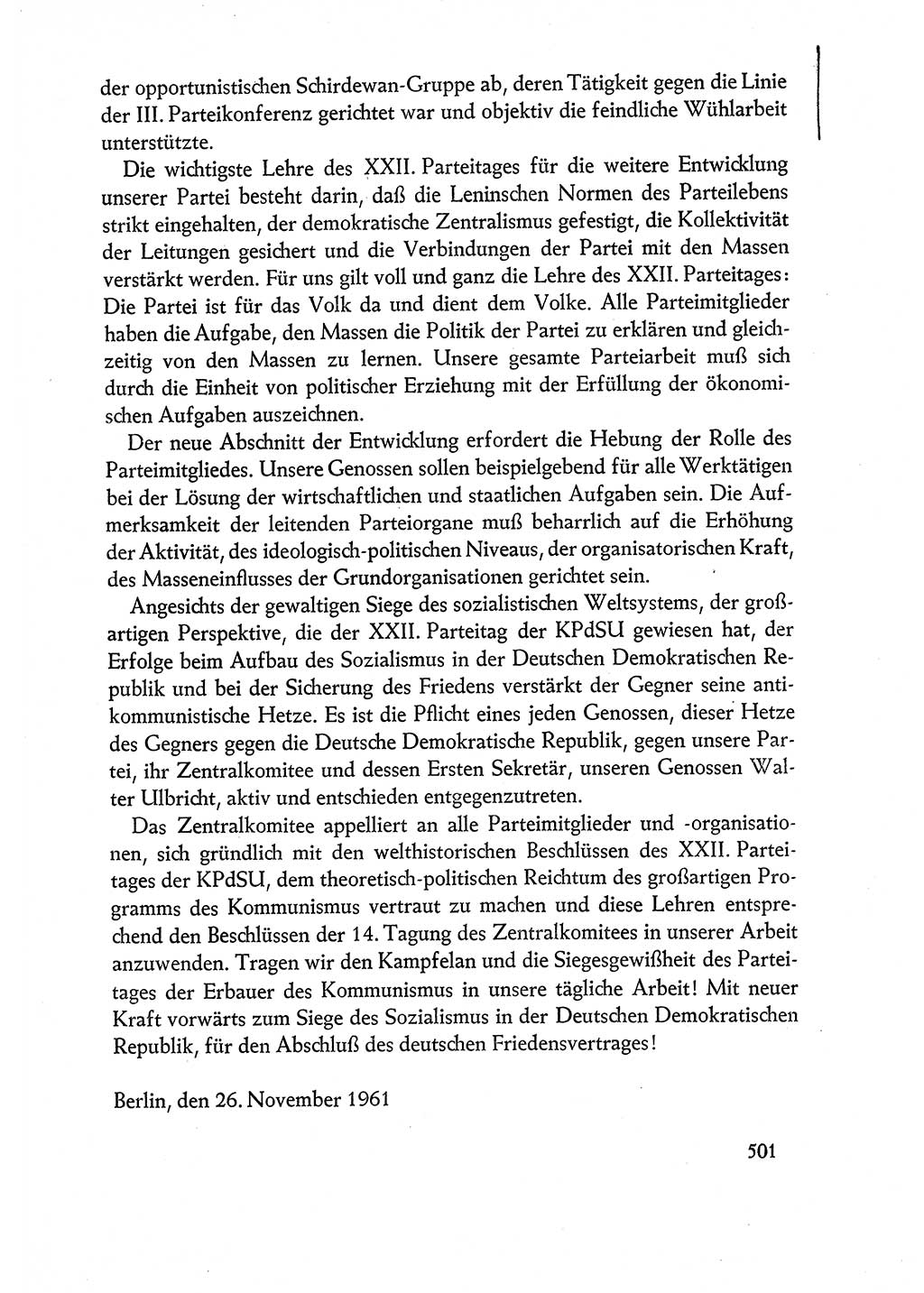 Dokumente der Sozialistischen Einheitspartei Deutschlands (SED) [Deutsche Demokratische Republik (DDR)] 1960-1961, Seite 501 (Dok. SED DDR 1960-1961, S. 501)