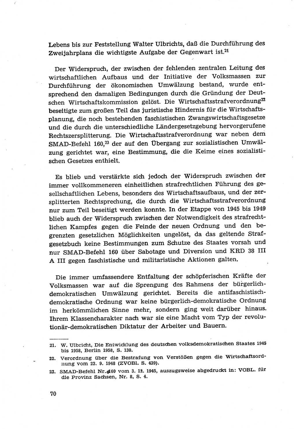 Zur Entwicklung des sozialistischen Strafrechts der Deutschen Demokratischen Republik (DDR) 1960, Seite 70 (Entw. soz. Strafr. DDR 1960, S. 70)