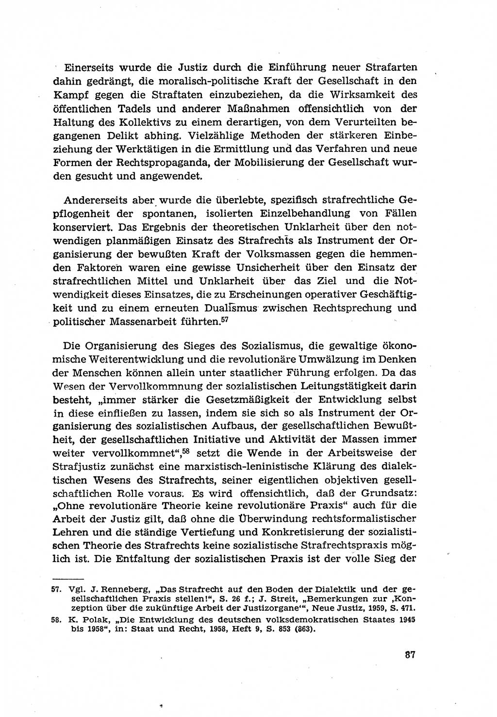 Zur Entwicklung des sozialistischen Strafrechts der Deutschen Demokratischen Republik (DDR) 1960, Seite 87 (Entw. soz. Strafr. DDR 1960, S. 87)