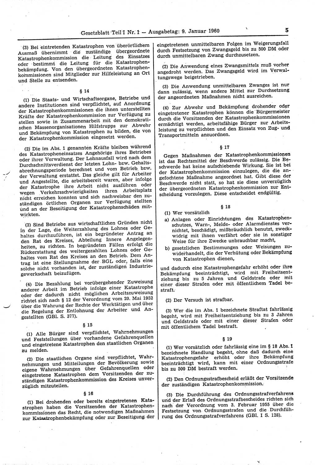 Gesetzblatt (GBl.) der Deutschen Demokratischen Republik (DDR) Teil Ⅰ 1960, Seite 5 (GBl. DDR Ⅰ 1960, S. 5)