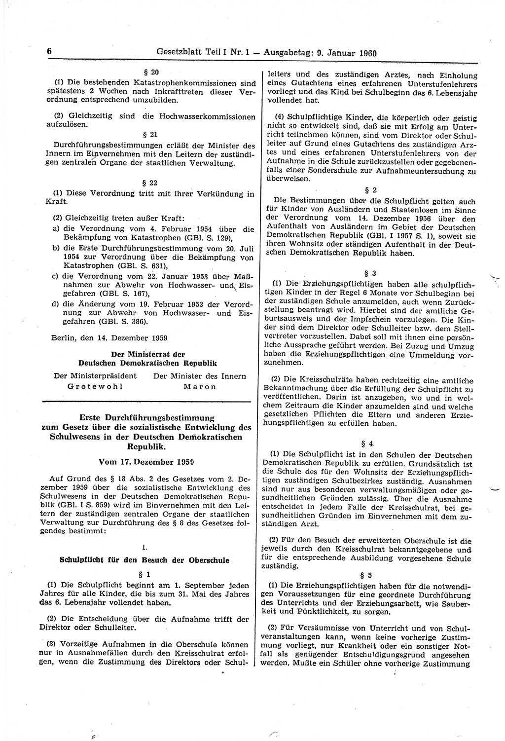 Gesetzblatt (GBl.) der Deutschen Demokratischen Republik (DDR) Teil Ⅰ 1960, Seite 6 (GBl. DDR Ⅰ 1960, S. 6)