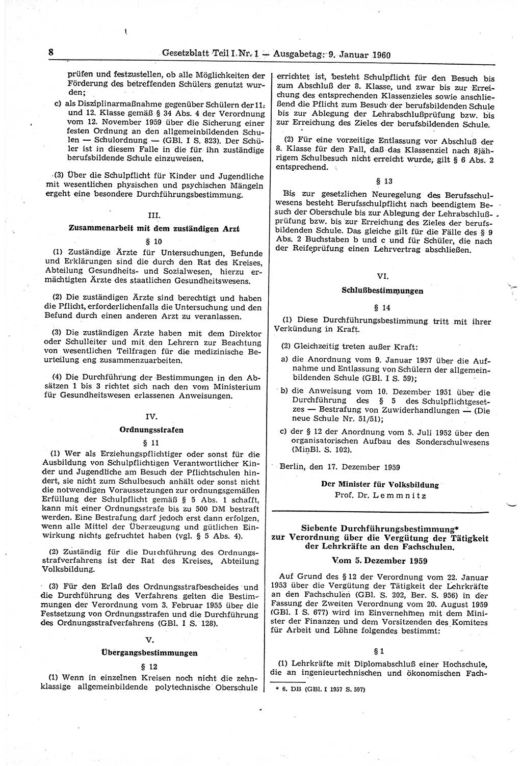 Gesetzblatt (GBl.) der Deutschen Demokratischen Republik (DDR) Teil Ⅰ 1960, Seite 8 (GBl. DDR Ⅰ 1960, S. 8)