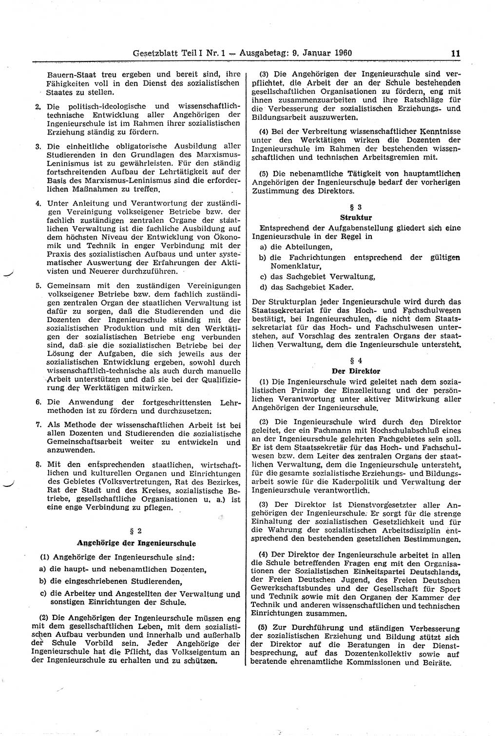 Gesetzblatt (GBl.) der Deutschen Demokratischen Republik (DDR) Teil Ⅰ 1960, Seite 11 (GBl. DDR Ⅰ 1960, S. 11)