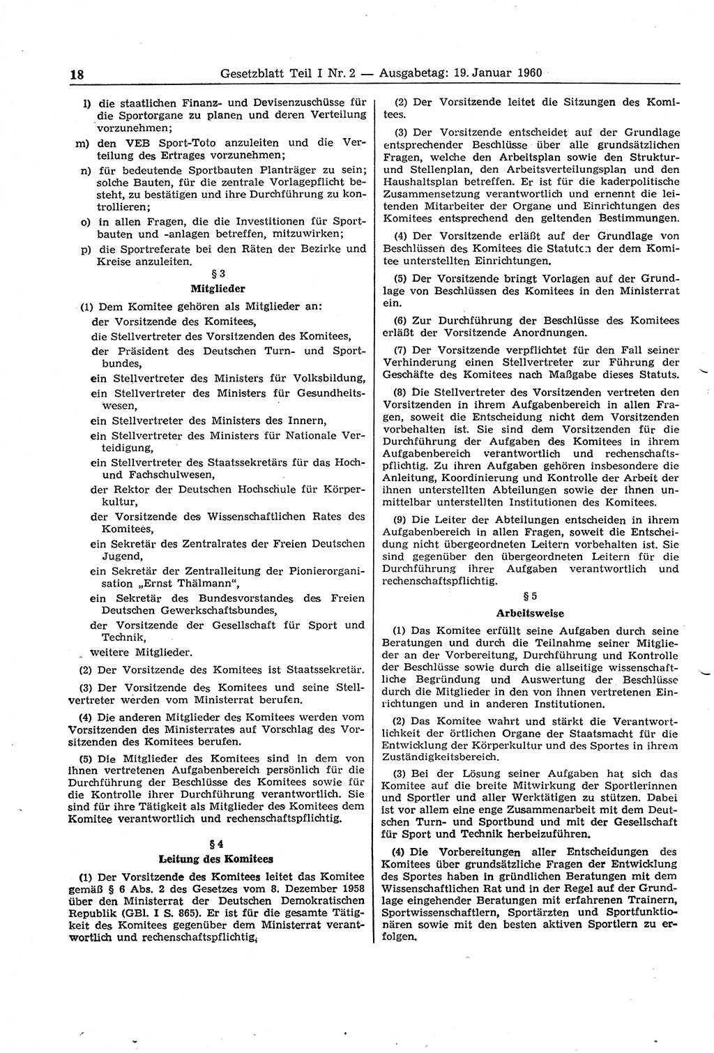 Gesetzblatt (GBl.) der Deutschen Demokratischen Republik (DDR) Teil Ⅰ 1960, Seite 18 (GBl. DDR Ⅰ 1960, S. 18)