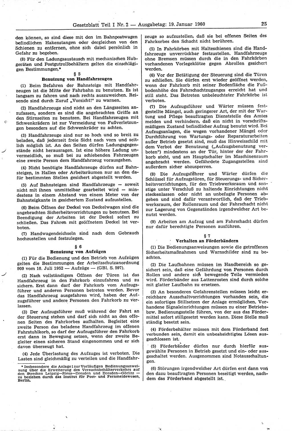 Gesetzblatt (GBl.) der Deutschen Demokratischen Republik (DDR) Teil Ⅰ 1960, Seite 25 (GBl. DDR Ⅰ 1960, S. 25)
