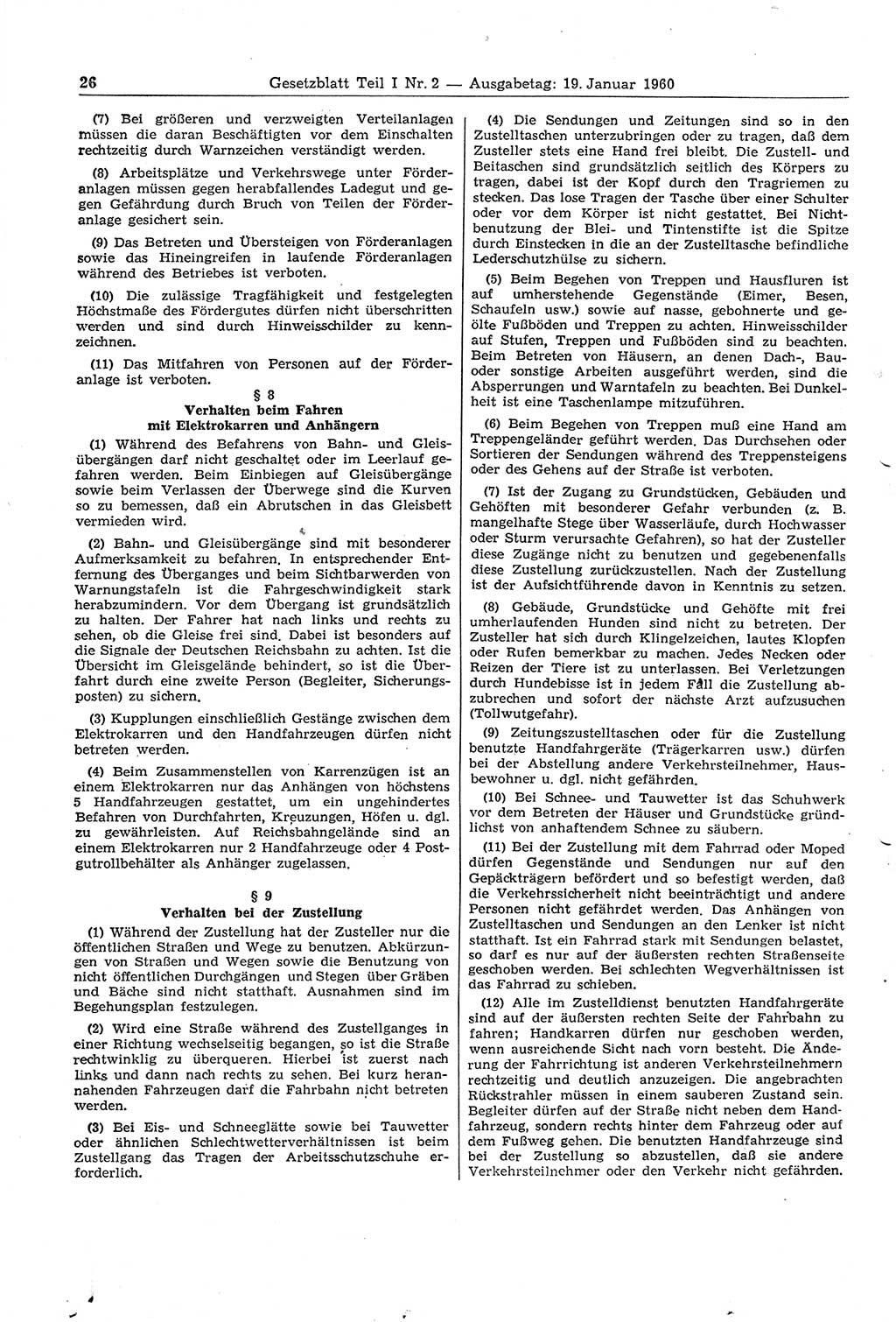 Gesetzblatt (GBl.) der Deutschen Demokratischen Republik (DDR) Teil Ⅰ 1960, Seite 26 (GBl. DDR Ⅰ 1960, S. 26)
