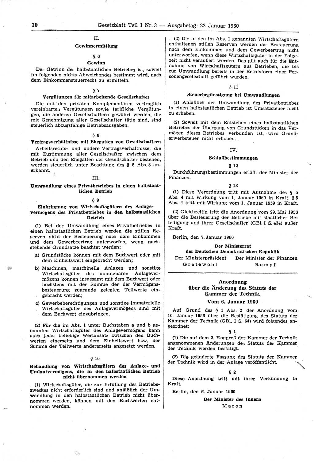 Gesetzblatt (GBl.) der Deutschen Demokratischen Republik (DDR) Teil Ⅰ 1960, Seite 30 (GBl. DDR Ⅰ 1960, S. 30)