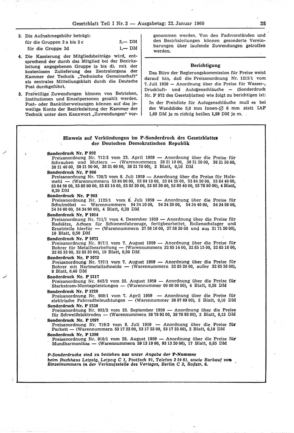 Gesetzblatt (GBl.) der Deutschen Demokratischen Republik (DDR) Teil Ⅰ 1960, Seite 35 (GBl. DDR Ⅰ 1960, S. 35)