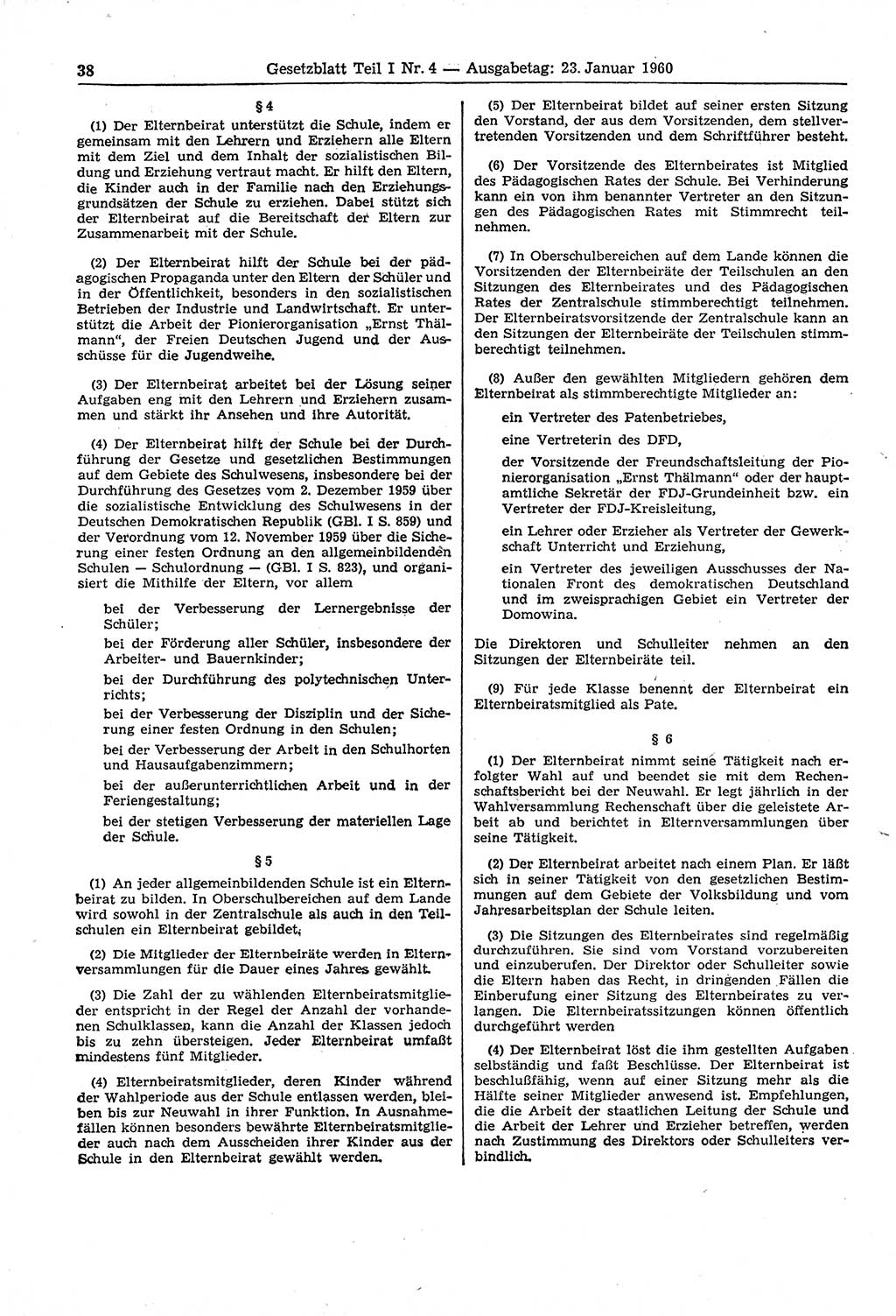 Gesetzblatt (GBl.) der Deutschen Demokratischen Republik (DDR) Teil Ⅰ 1960, Seite 38 (GBl. DDR Ⅰ 1960, S. 38)