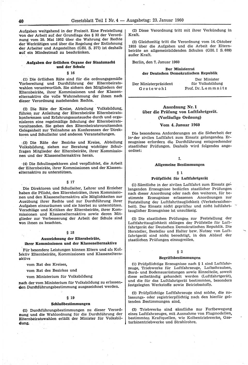 Gesetzblatt (GBl.) der Deutschen Demokratischen Republik (DDR) Teil â… 1960, Seite 40 (GBl. DDR â… 1960, S. 40)