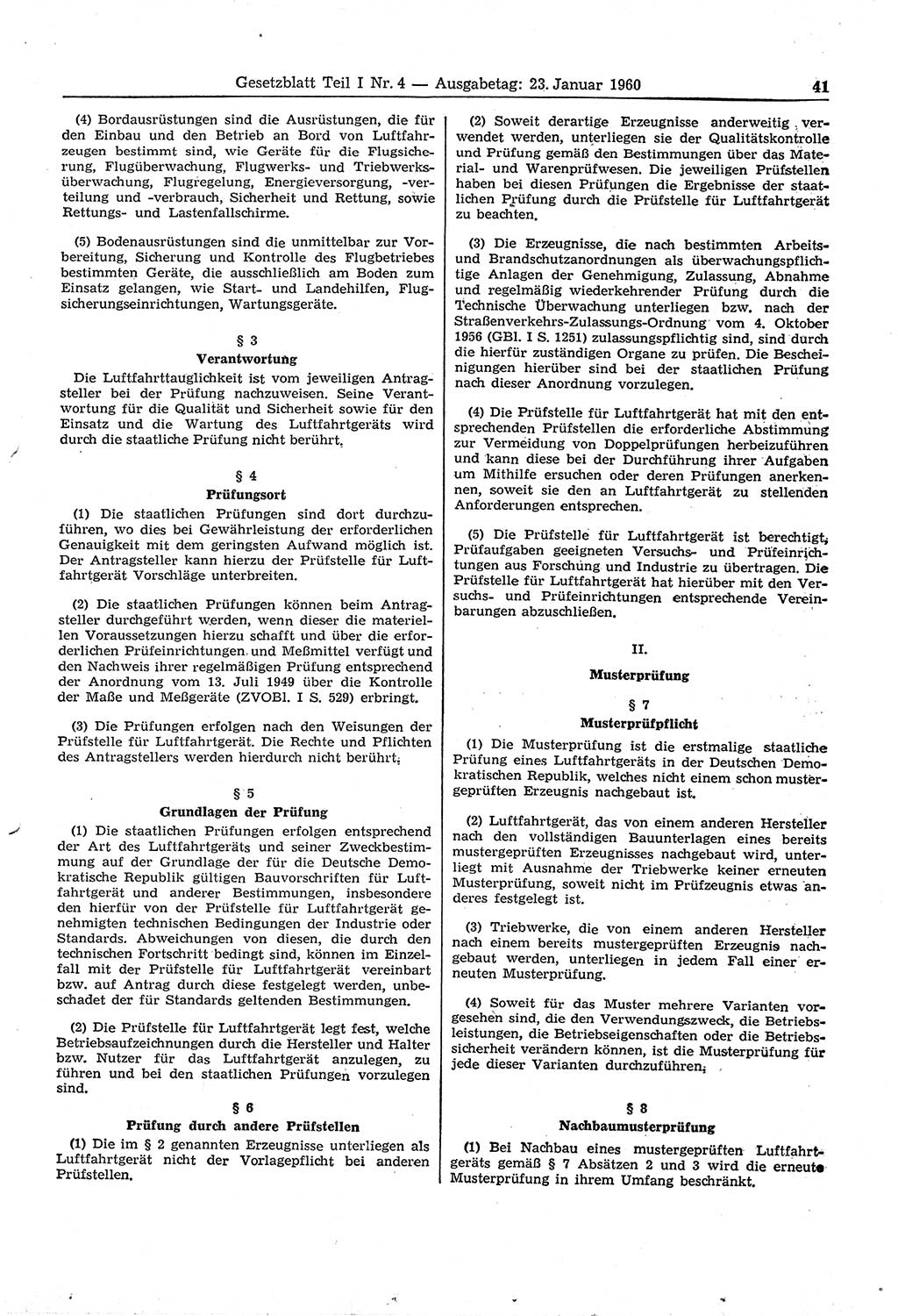Gesetzblatt (GBl.) der Deutschen Demokratischen Republik (DDR) Teil Ⅰ 1960, Seite 41 (GBl. DDR Ⅰ 1960, S. 41)