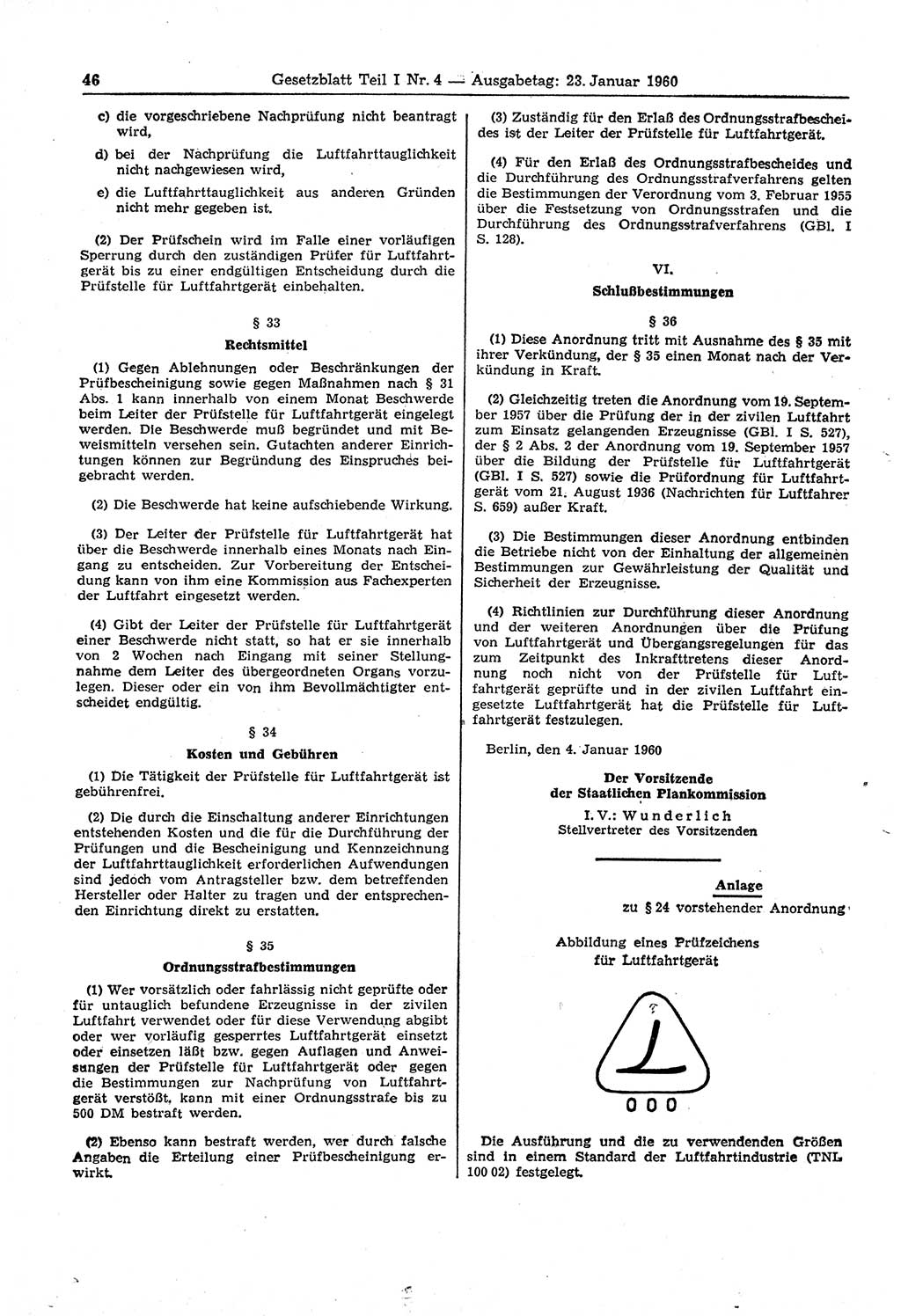 Gesetzblatt (GBl.) der Deutschen Demokratischen Republik (DDR) Teil Ⅰ 1960, Seite 46 (GBl. DDR Ⅰ 1960, S. 46)
