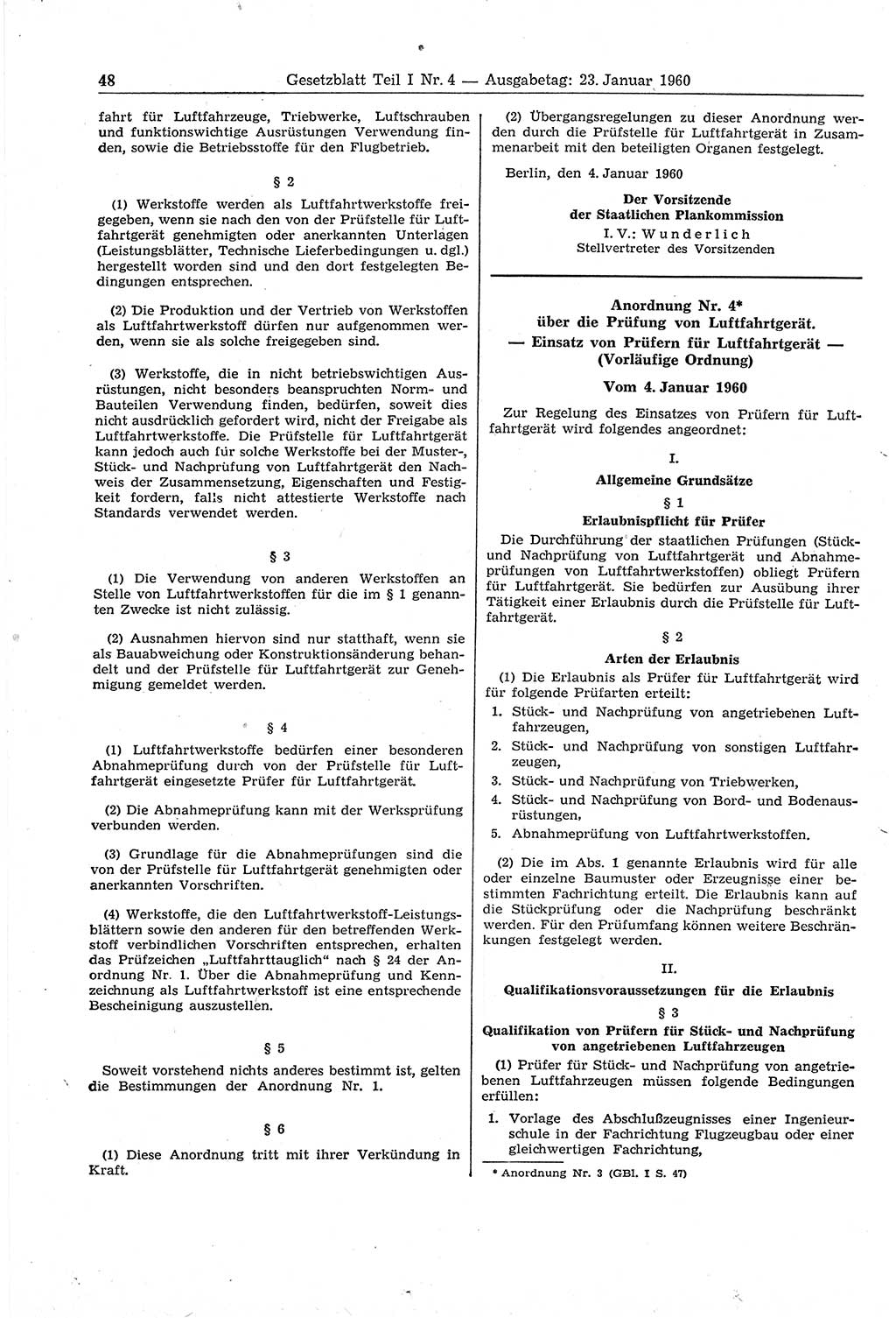 Gesetzblatt (GBl.) der Deutschen Demokratischen Republik (DDR) Teil Ⅰ 1960, Seite 48 (GBl. DDR Ⅰ 1960, S. 48)
