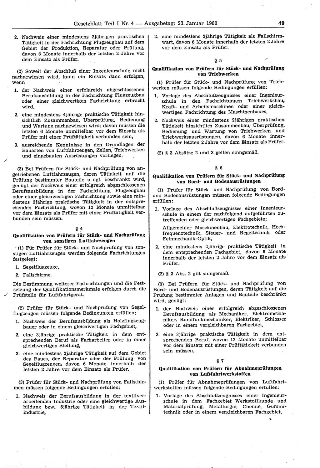 Gesetzblatt (GBl.) der Deutschen Demokratischen Republik (DDR) Teil Ⅰ 1960, Seite 49 (GBl. DDR Ⅰ 1960, S. 49)