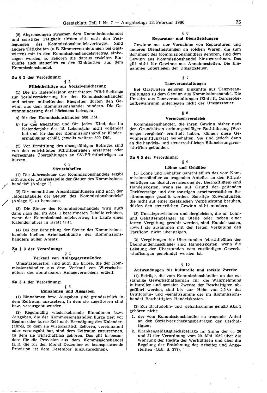 Gesetzblatt (GBl.) der Deutschen Demokratischen Republik (DDR) Teil Ⅰ 1960, Seite 75 (GBl. DDR Ⅰ 1960, S. 75)