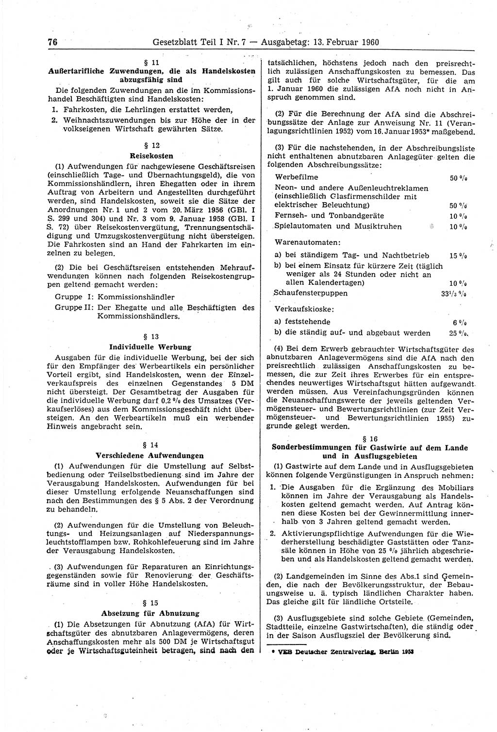 Gesetzblatt (GBl.) der Deutschen Demokratischen Republik (DDR) Teil Ⅰ 1960, Seite 76 (GBl. DDR Ⅰ 1960, S. 76)