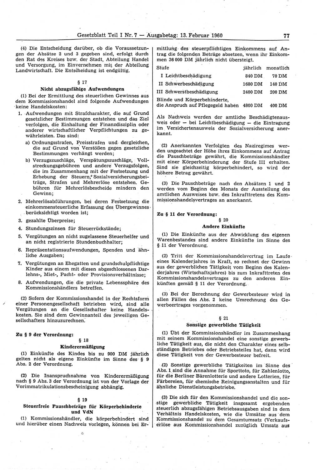 Gesetzblatt (GBl.) der Deutschen Demokratischen Republik (DDR) Teil Ⅰ 1960, Seite 77 (GBl. DDR Ⅰ 1960, S. 77)