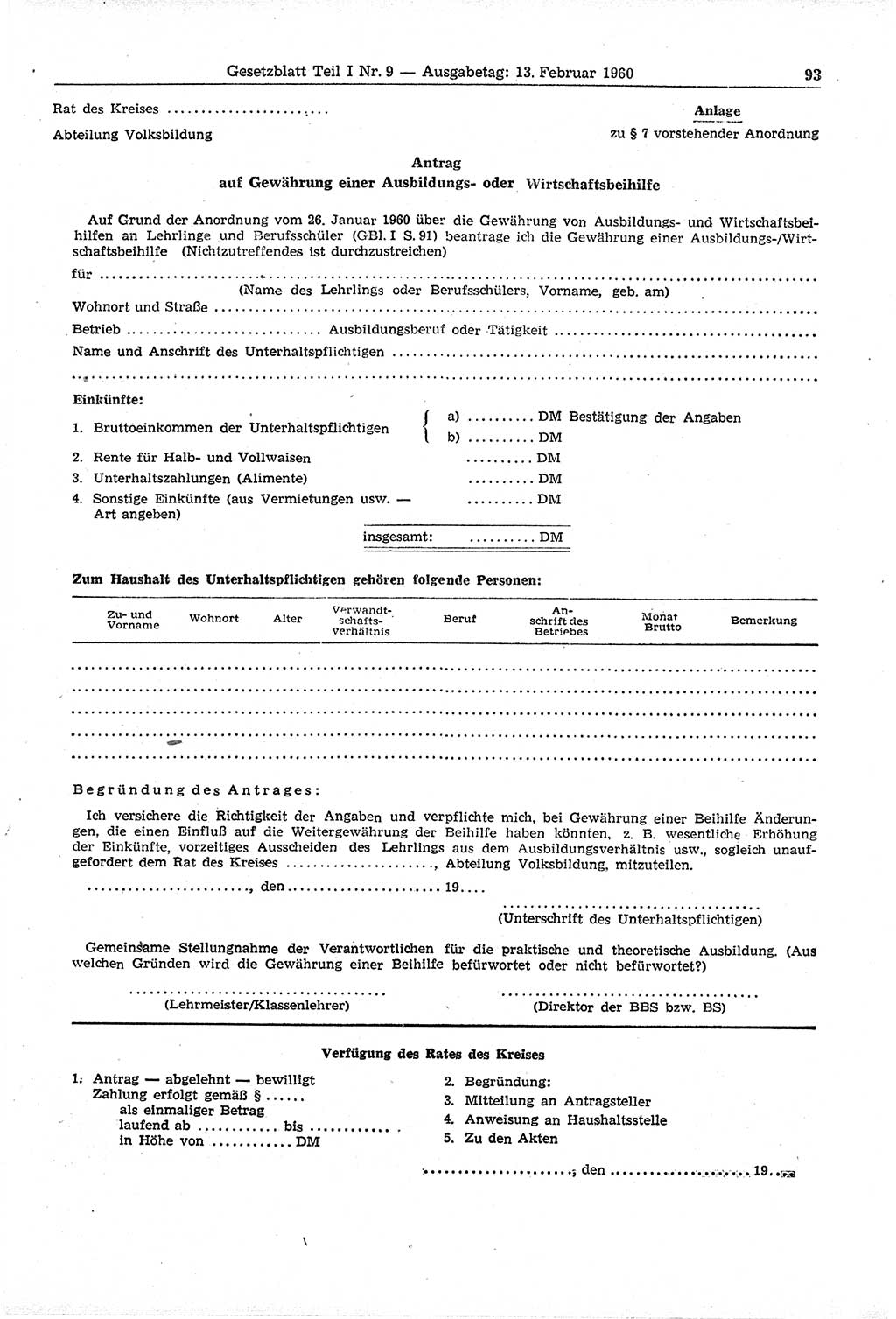Gesetzblatt (GBl.) der Deutschen Demokratischen Republik (DDR) Teil Ⅰ 1960, Seite 93 (GBl. DDR Ⅰ 1960, S. 93)