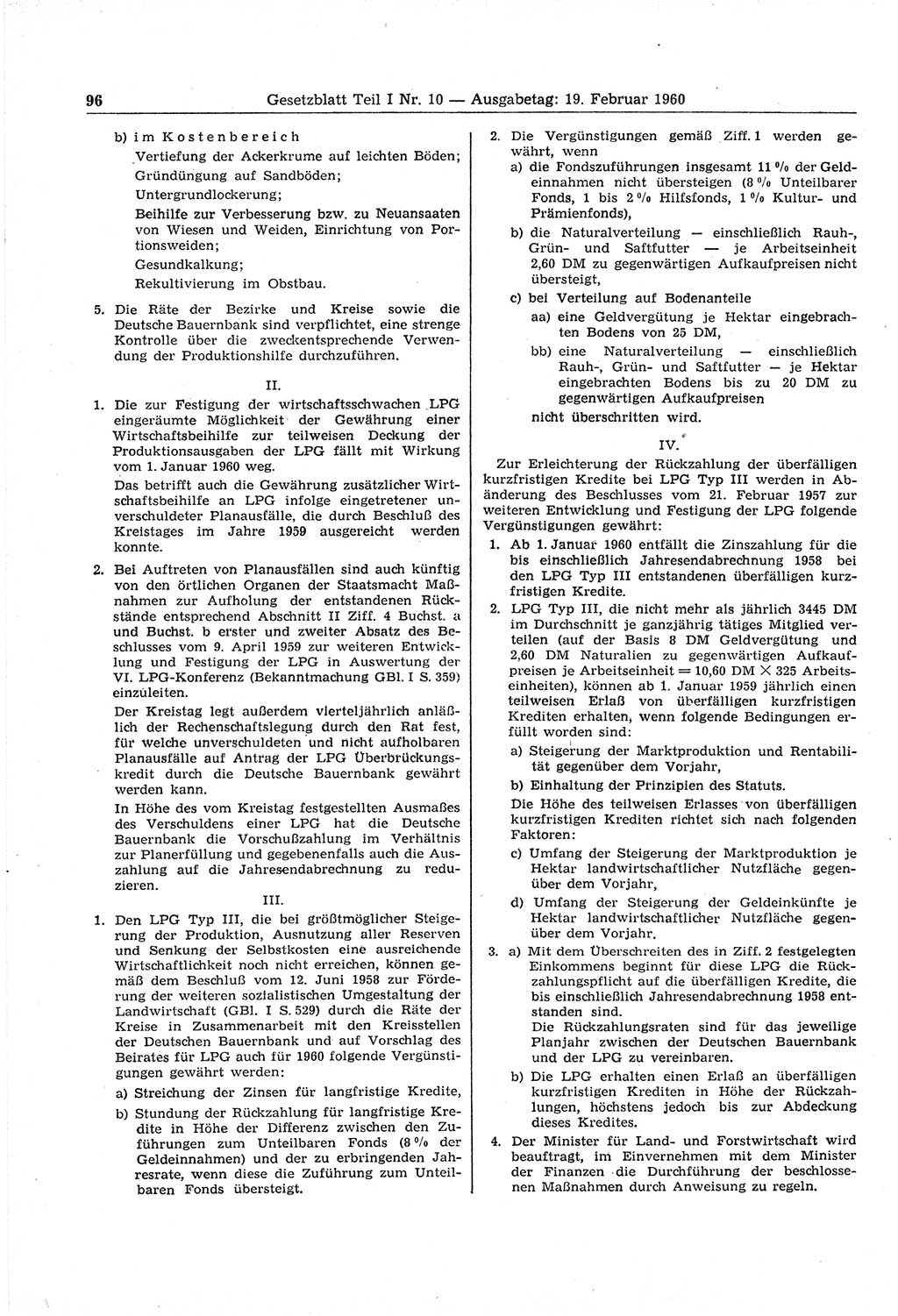 Gesetzblatt (GBl.) der Deutschen Demokratischen Republik (DDR) Teil Ⅰ 1960, Seite 96 (GBl. DDR Ⅰ 1960, S. 96)