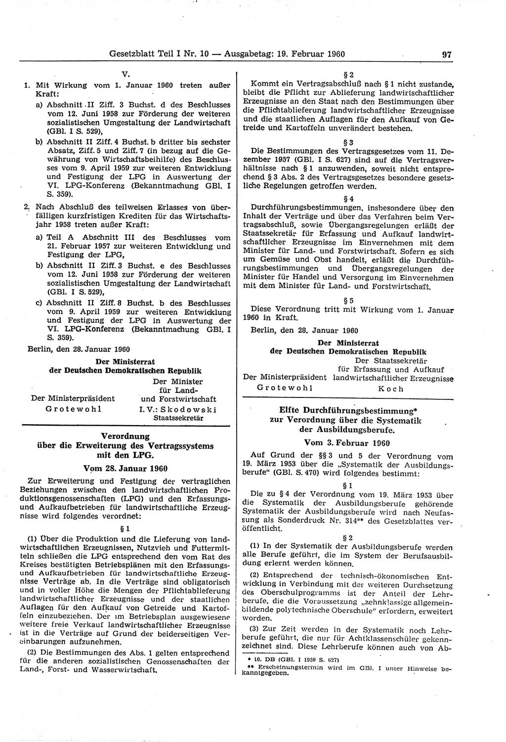Gesetzblatt (GBl.) der Deutschen Demokratischen Republik (DDR) Teil Ⅰ 1960, Seite 97 (GBl. DDR Ⅰ 1960, S. 97)