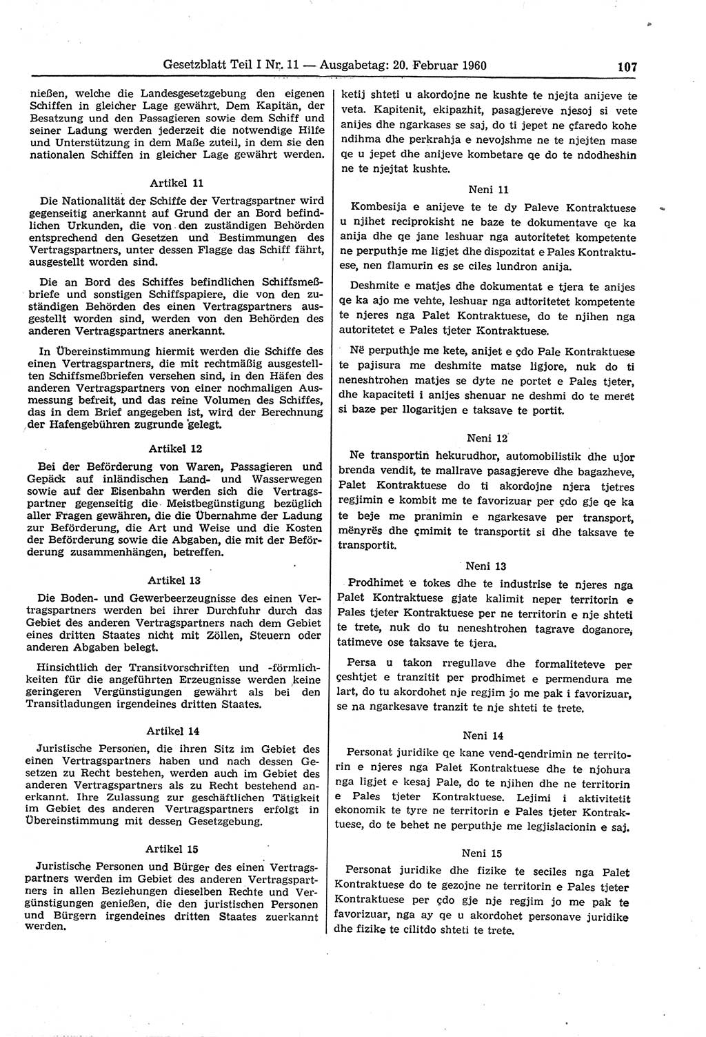 Gesetzblatt (GBl.) der Deutschen Demokratischen Republik (DDR) Teil Ⅰ 1960, Seite 107 (GBl. DDR Ⅰ 1960, S. 107)