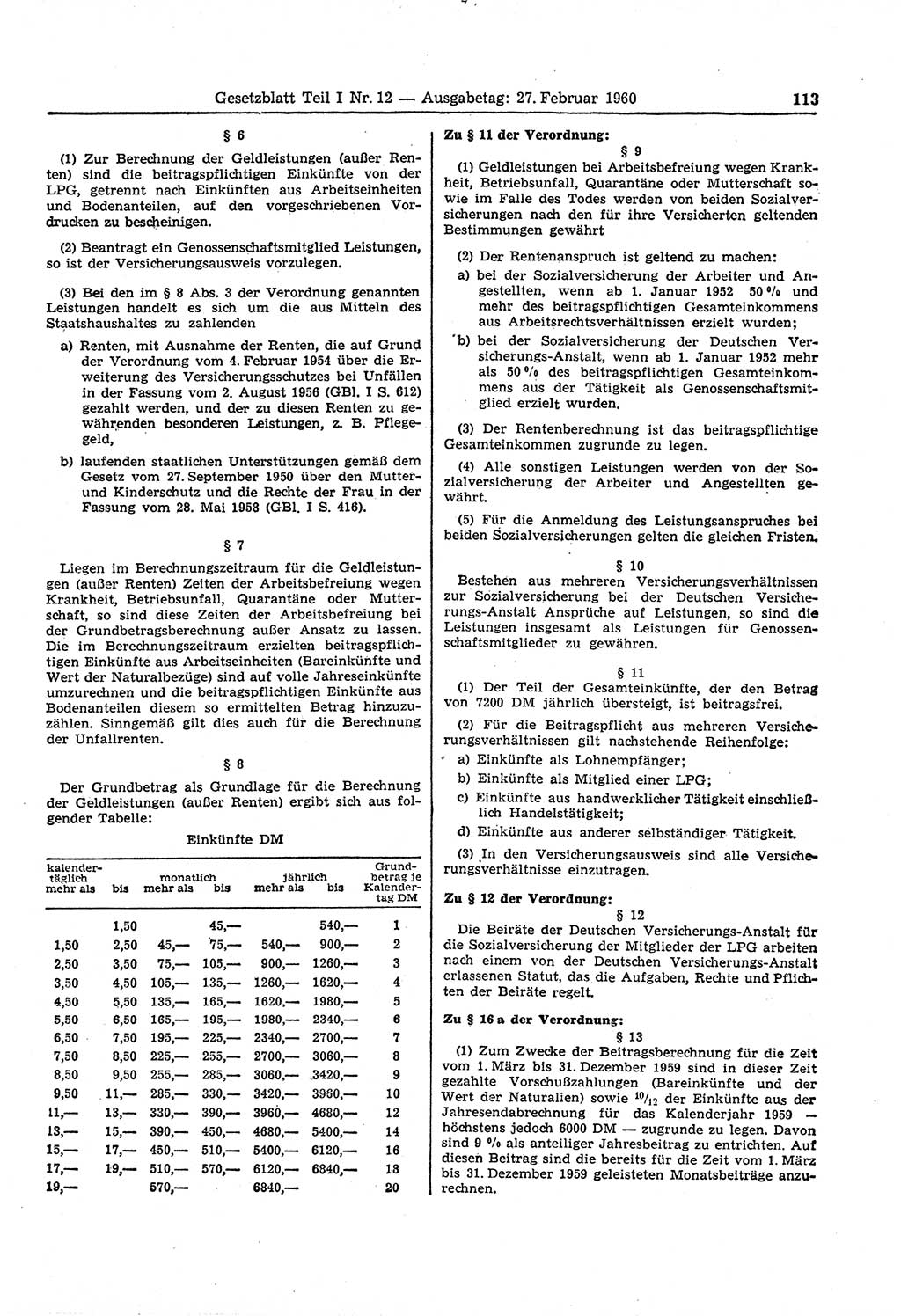 Gesetzblatt (GBl.) der Deutschen Demokratischen Republik (DDR) Teil Ⅰ 1960, Seite 113 (GBl. DDR Ⅰ 1960, S. 113)