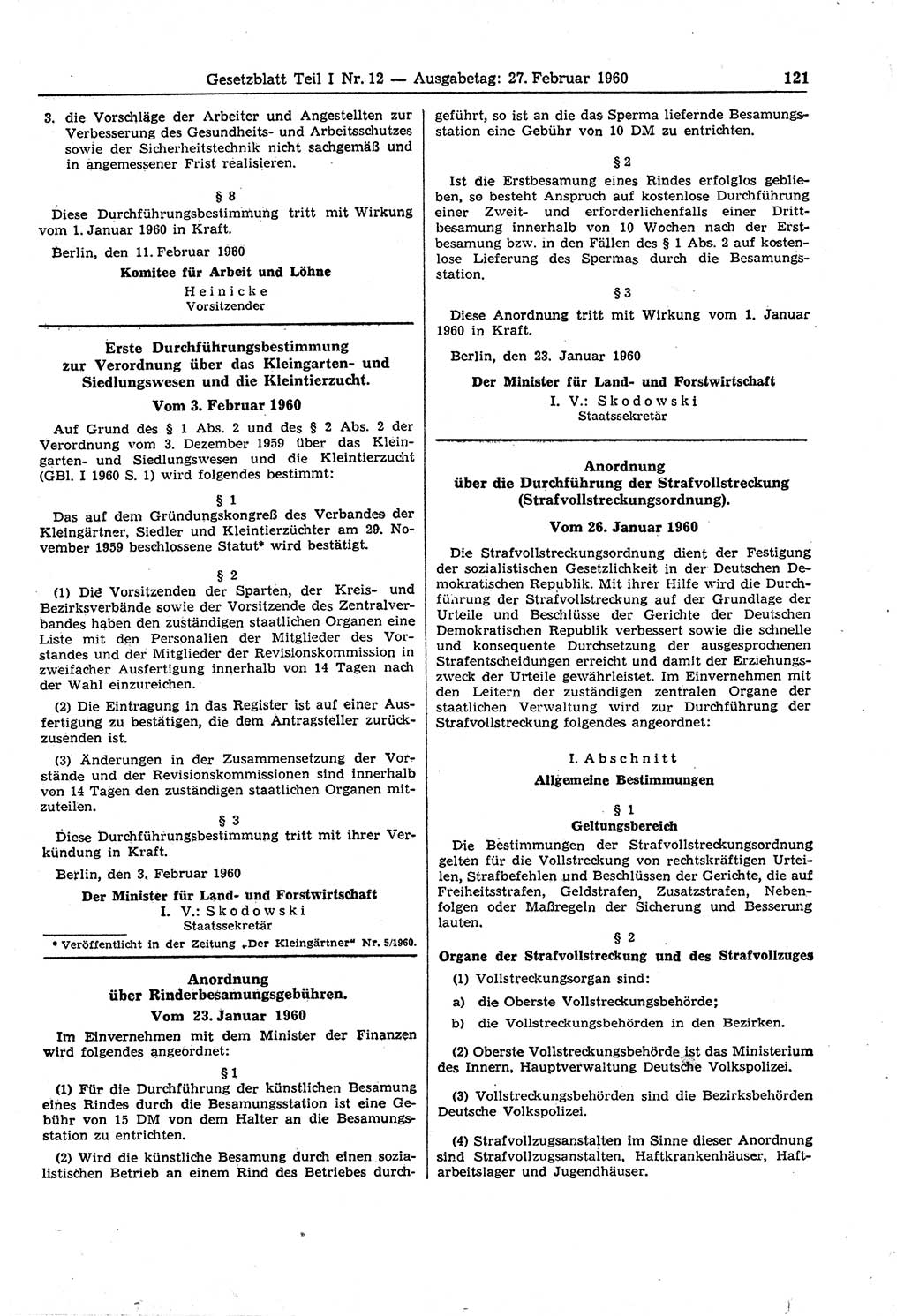 Gesetzblatt (GBl.) der Deutschen Demokratischen Republik (DDR) Teil Ⅰ 1960, Seite 121 (GBl. DDR Ⅰ 1960, S. 121)