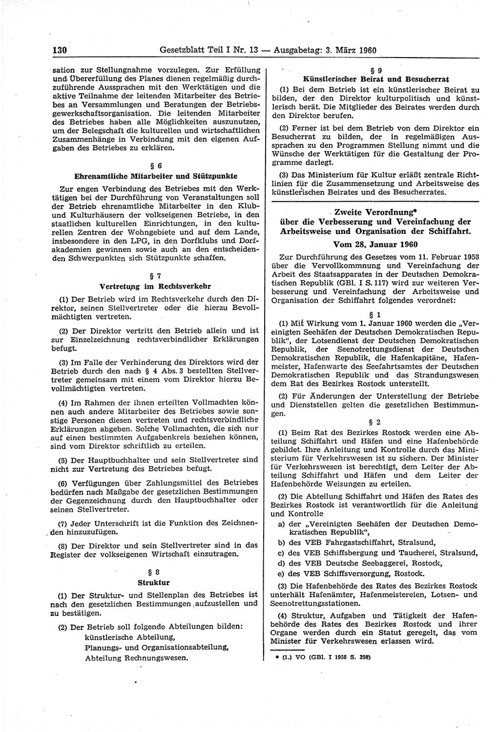 Gesetzblatt (GBl.) der Deutschen Demokratischen Republik (DDR) Teil Ⅰ 1960, Seite 130 (GBl. DDR Ⅰ 1960, S. 130)