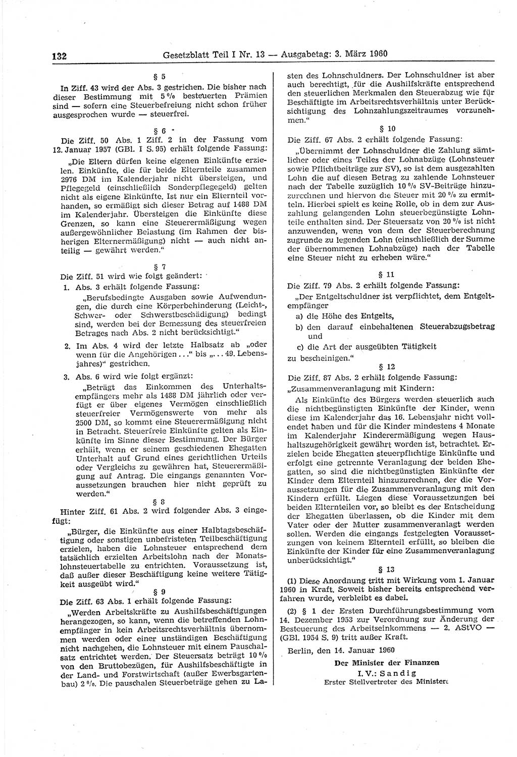Gesetzblatt (GBl.) der Deutschen Demokratischen Republik (DDR) Teil Ⅰ 1960, Seite 132 (GBl. DDR Ⅰ 1960, S. 132)