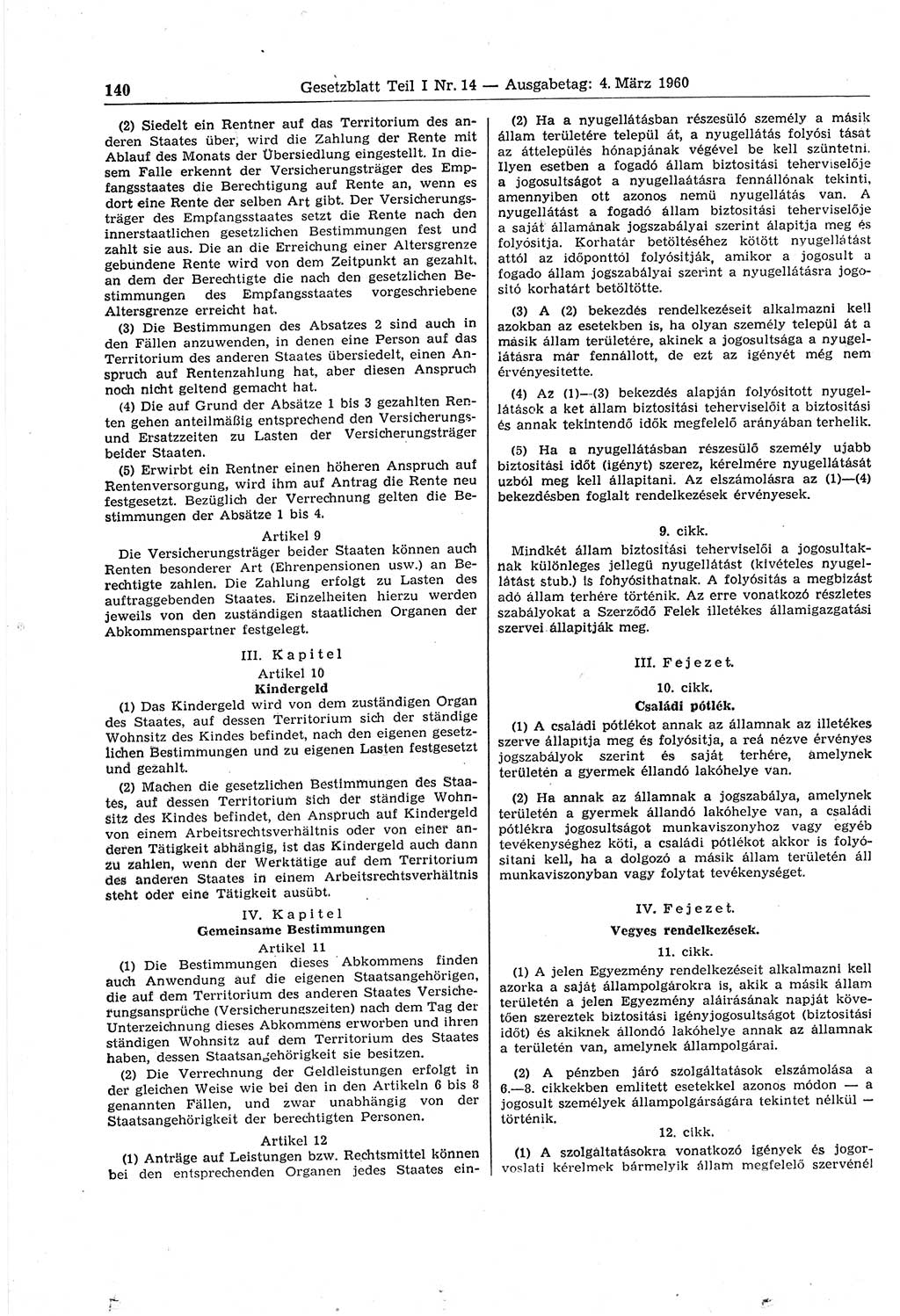 Gesetzblatt (GBl.) der Deutschen Demokratischen Republik (DDR) Teil Ⅰ 1960, Seite 140 (GBl. DDR Ⅰ 1960, S. 140)