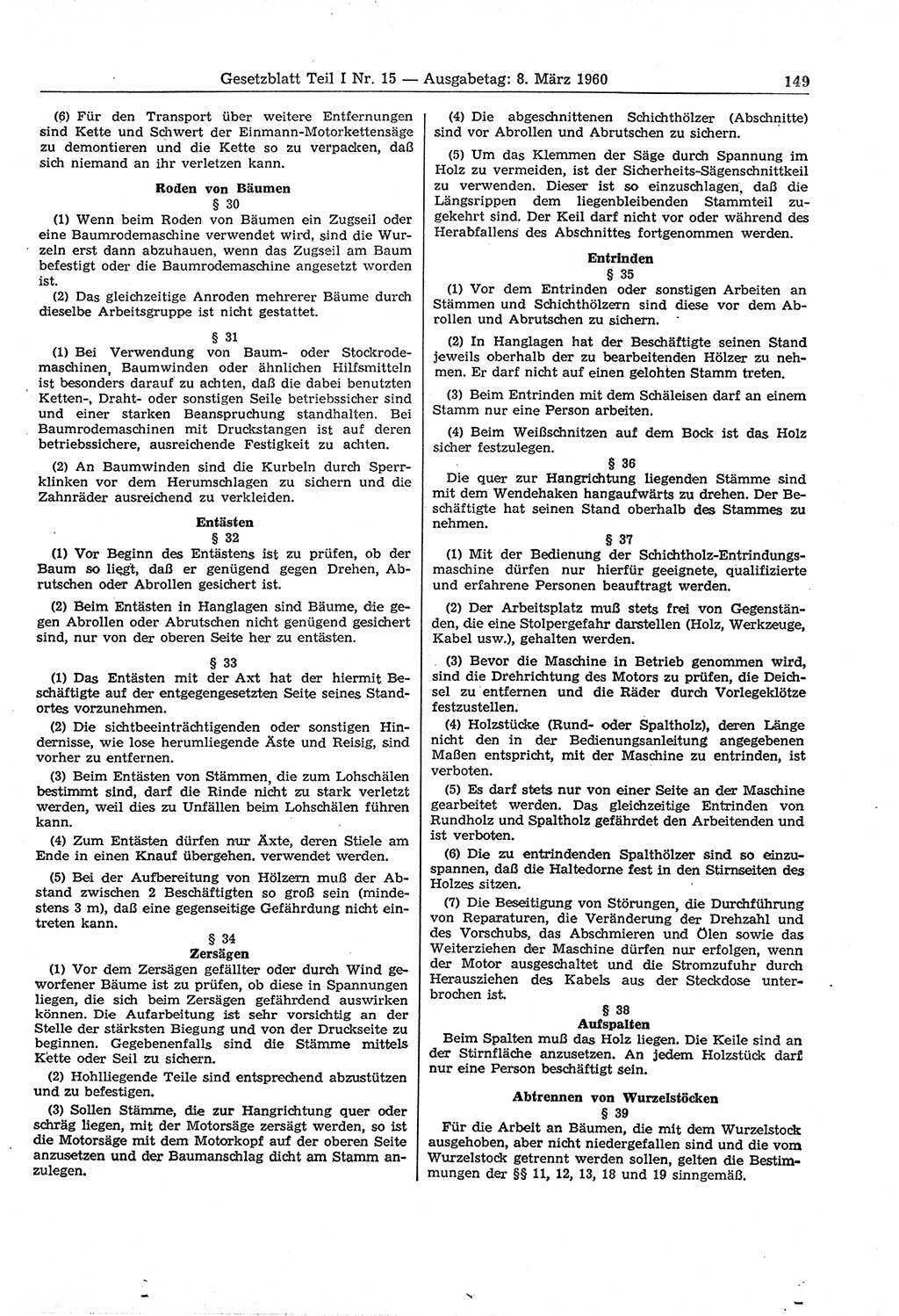 Gesetzblatt (GBl.) der Deutschen Demokratischen Republik (DDR) Teil Ⅰ 1960, Seite 149 (GBl. DDR Ⅰ 1960, S. 149)