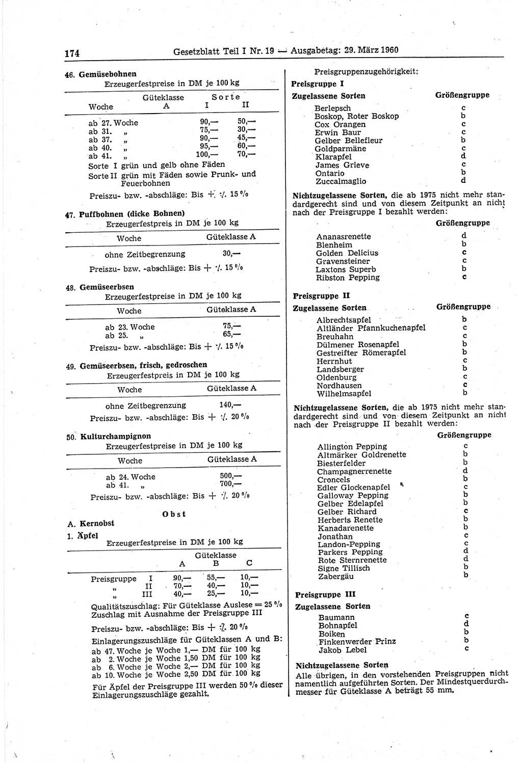 Gesetzblatt (GBl.) der Deutschen Demokratischen Republik (DDR) Teil Ⅰ 1960, Seite 174 (GBl. DDR Ⅰ 1960, S. 174)