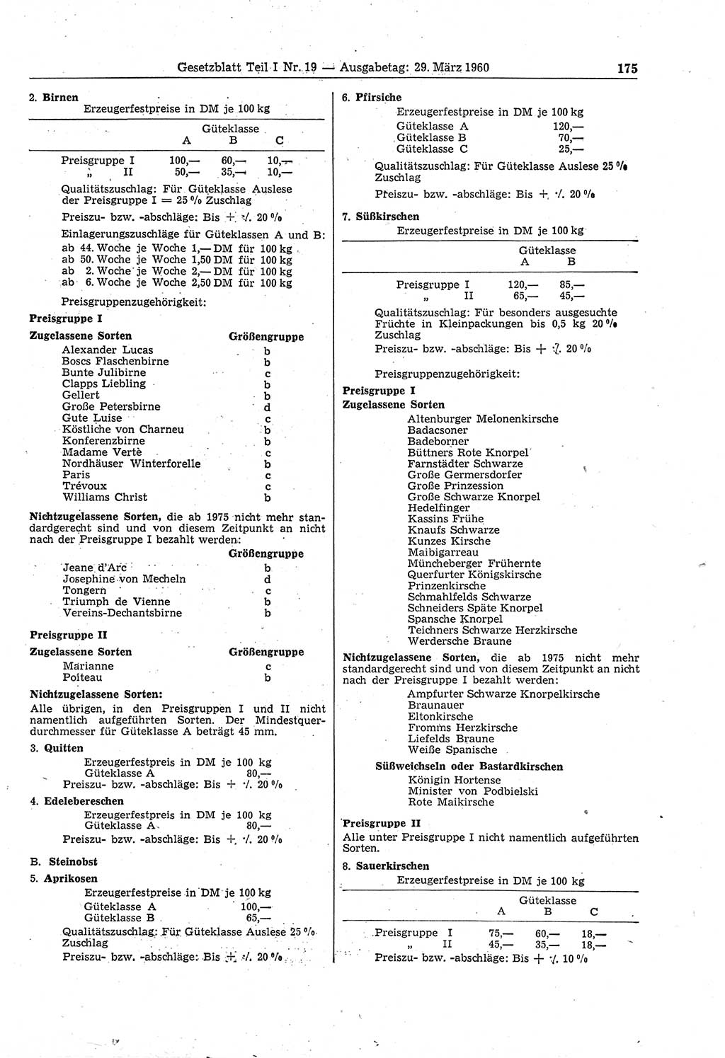 Gesetzblatt (GBl.) der Deutschen Demokratischen Republik (DDR) Teil Ⅰ 1960, Seite 175 (GBl. DDR Ⅰ 1960, S. 175)