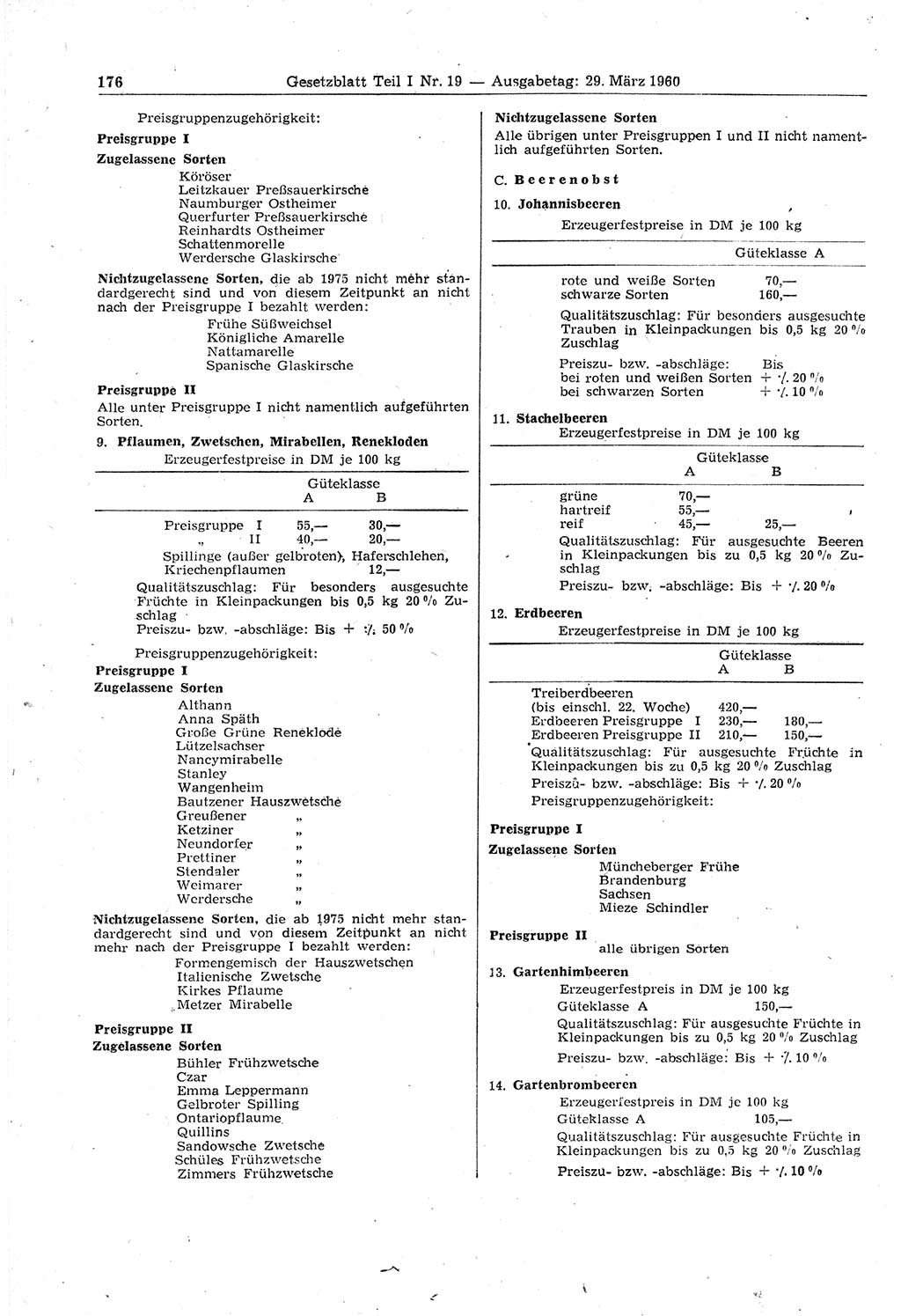 Gesetzblatt (GBl.) der Deutschen Demokratischen Republik (DDR) Teil Ⅰ 1960, Seite 176 (GBl. DDR Ⅰ 1960, S. 176)