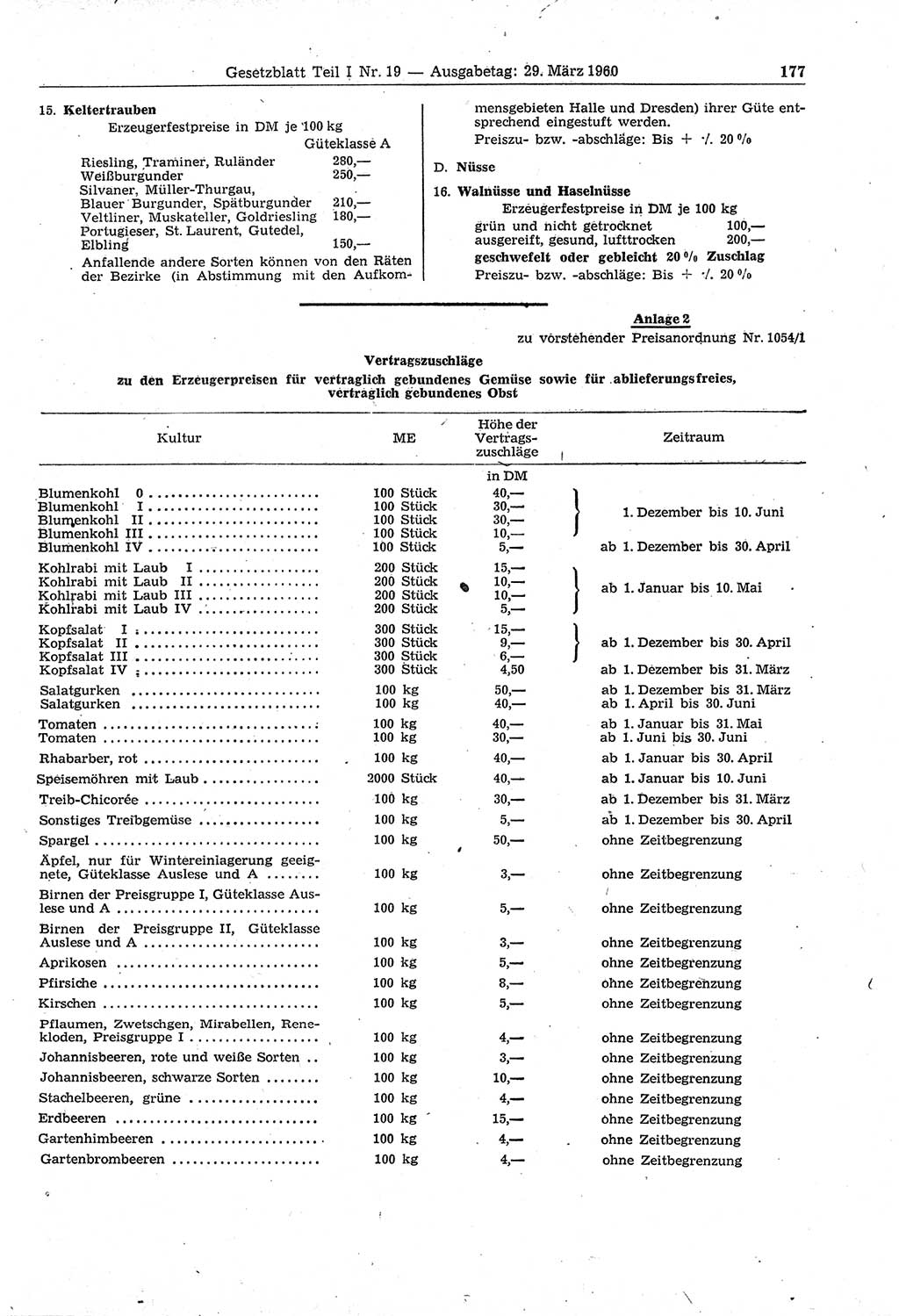 Gesetzblatt (GBl.) der Deutschen Demokratischen Republik (DDR) Teil Ⅰ 1960, Seite 177 (GBl. DDR Ⅰ 1960, S. 177)