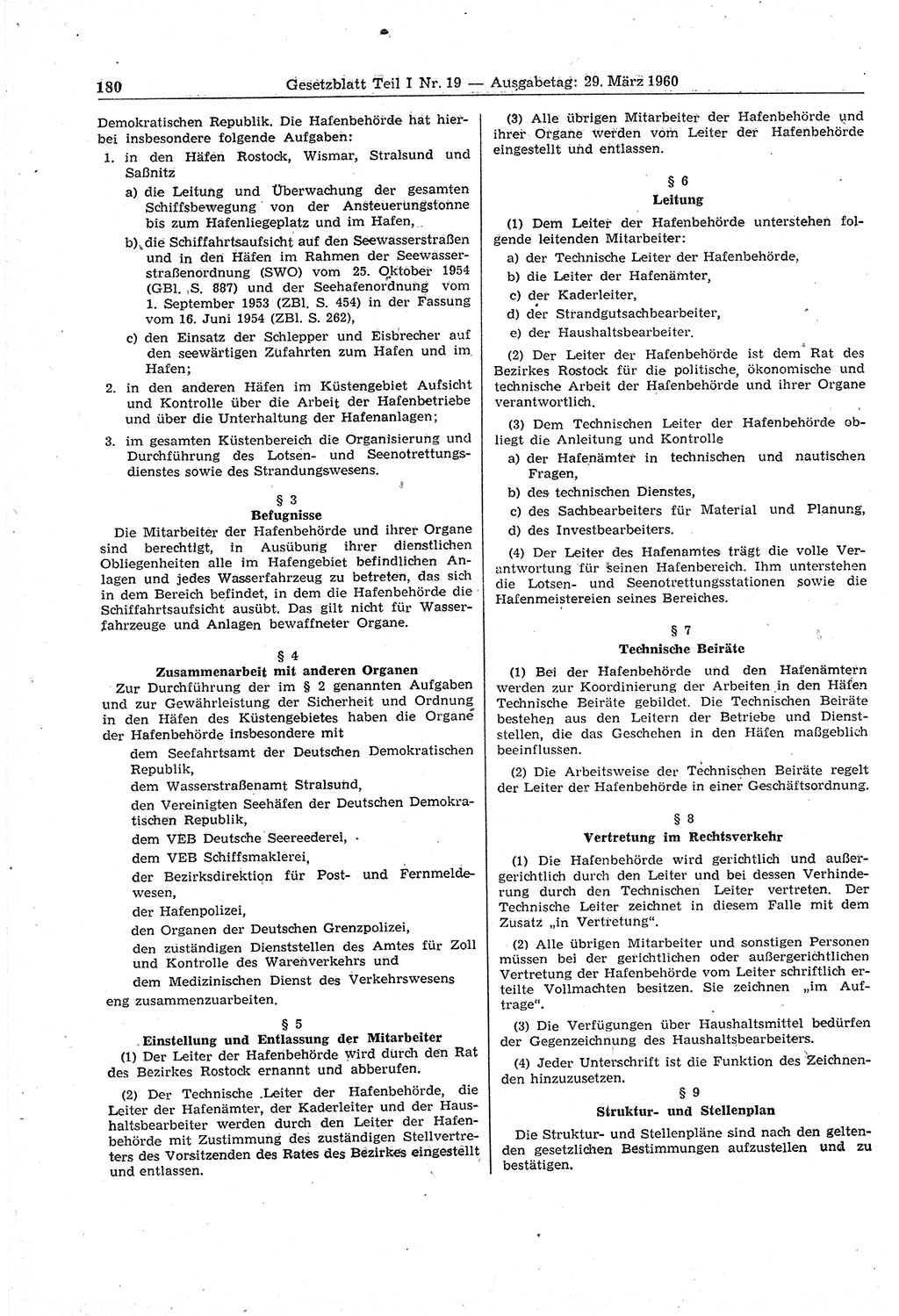 Gesetzblatt (GBl.) der Deutschen Demokratischen Republik (DDR) Teil Ⅰ 1960, Seite 180 (GBl. DDR Ⅰ 1960, S. 180)