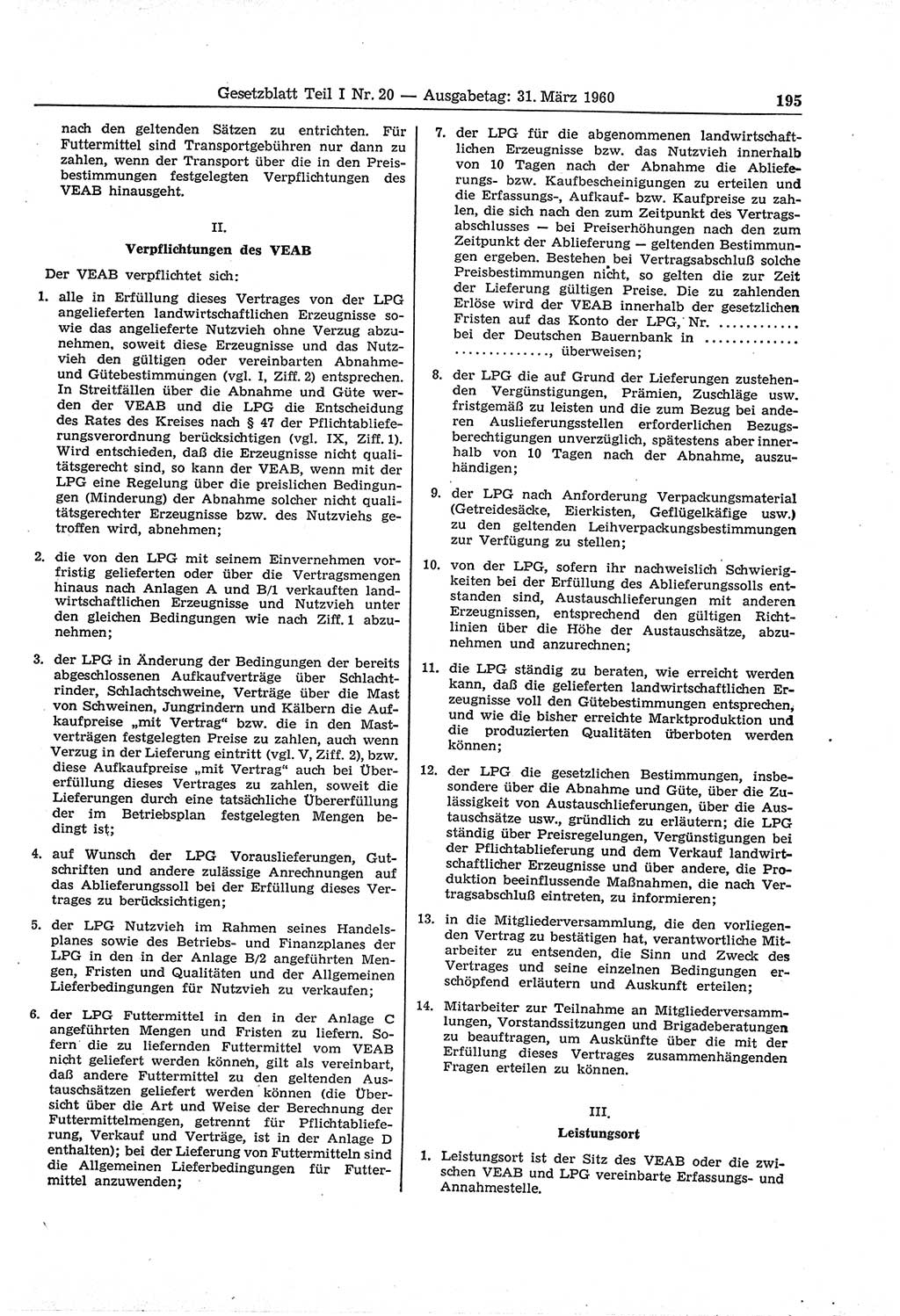 Gesetzblatt (GBl.) der Deutschen Demokratischen Republik (DDR) Teil Ⅰ 1960, Seite 195 (GBl. DDR Ⅰ 1960, S. 195)