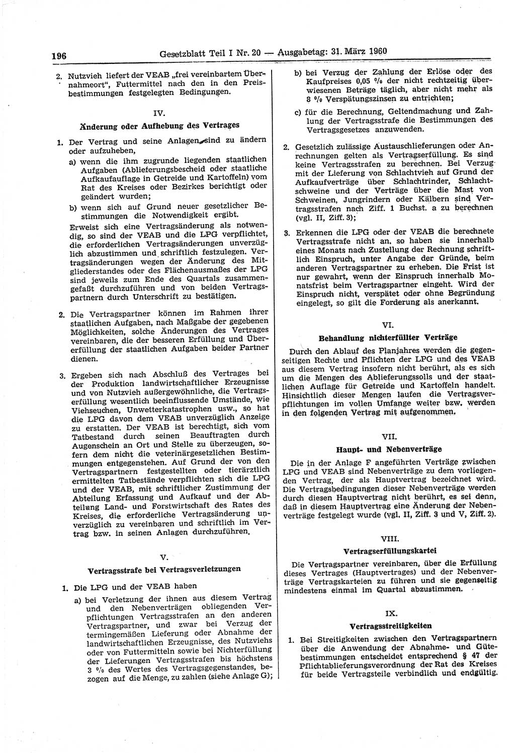 Gesetzblatt (GBl.) der Deutschen Demokratischen Republik (DDR) Teil Ⅰ 1960, Seite 196 (GBl. DDR Ⅰ 1960, S. 196)