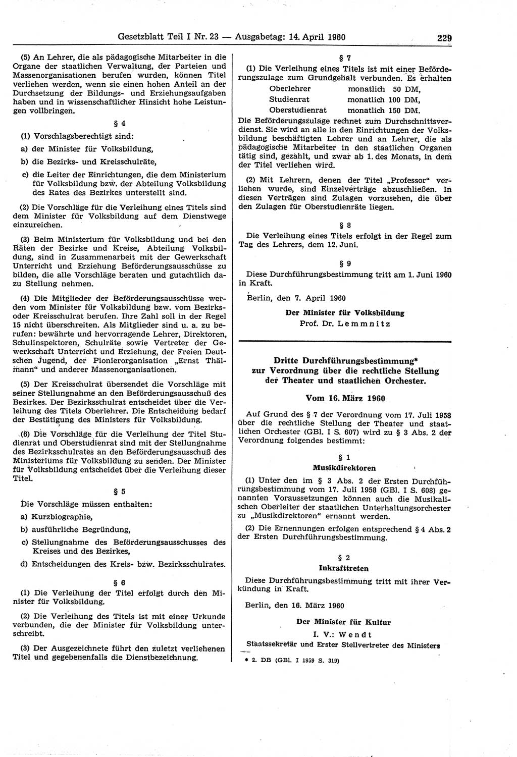 Gesetzblatt (GBl.) der Deutschen Demokratischen Republik (DDR) Teil Ⅰ 1960, Seite 229 (GBl. DDR Ⅰ 1960, S. 229)