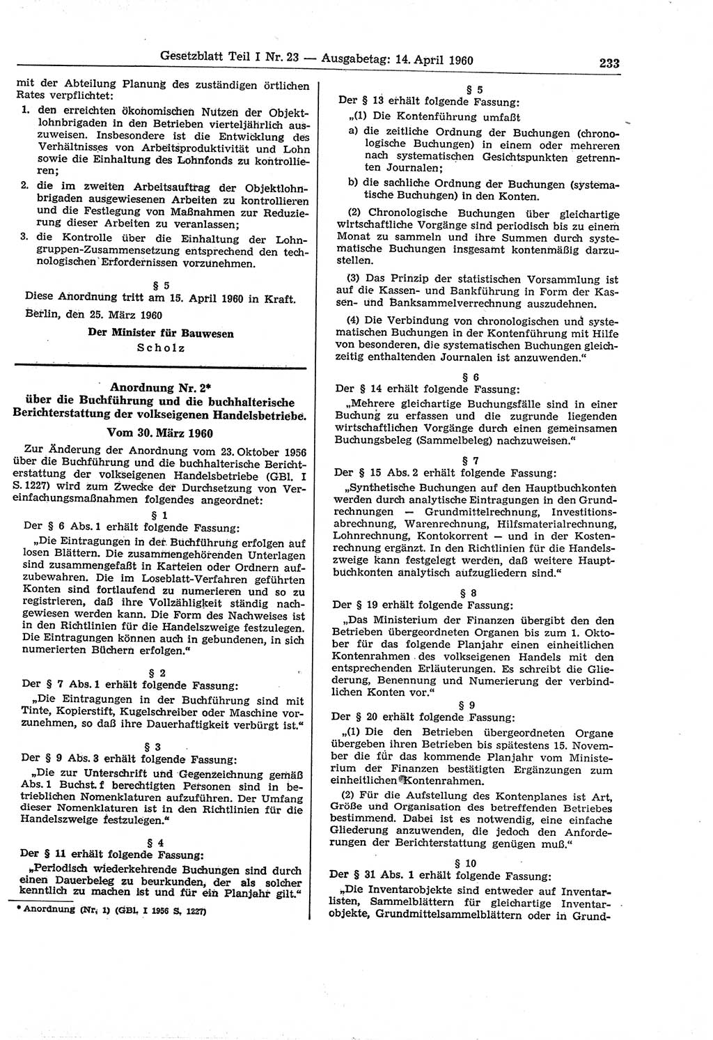 Gesetzblatt (GBl.) der Deutschen Demokratischen Republik (DDR) Teil Ⅰ 1960, Seite 233 (GBl. DDR Ⅰ 1960, S. 233)