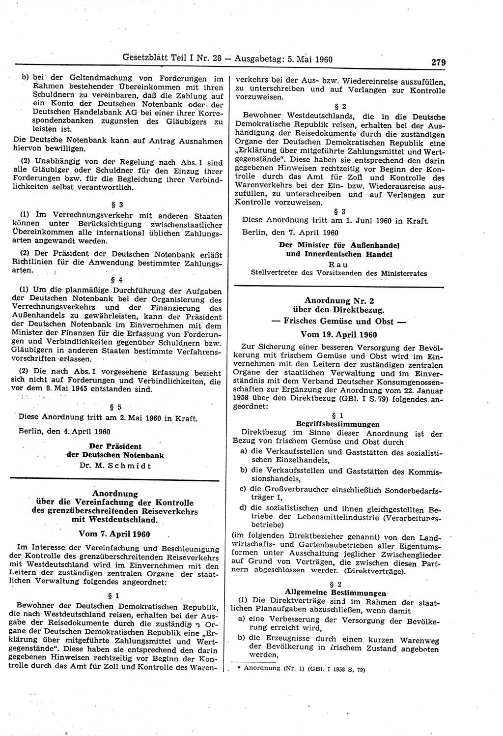 Gesetzblatt (GBl.) der Deutschen Demokratischen Republik (DDR) Teil Ⅰ 1960, Seite 279 (GBl. DDR Ⅰ 1960, S. 279)