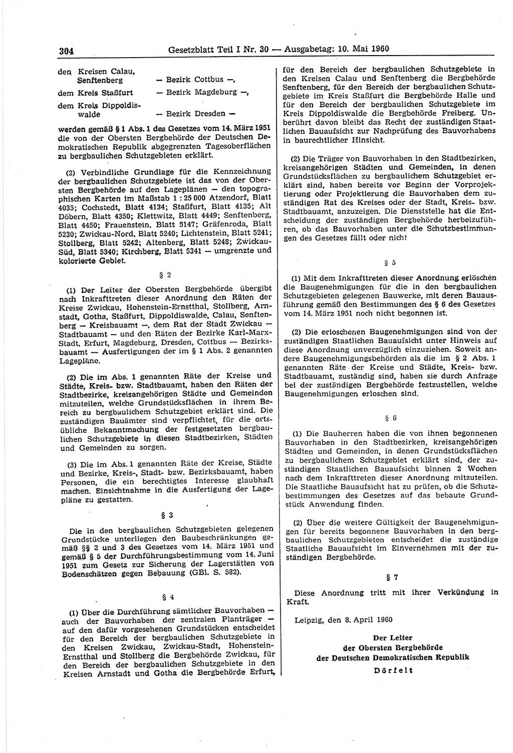 Gesetzblatt (GBl.) der Deutschen Demokratischen Republik (DDR) Teil Ⅰ 1960, Seite 304 (GBl. DDR Ⅰ 1960, S. 304)