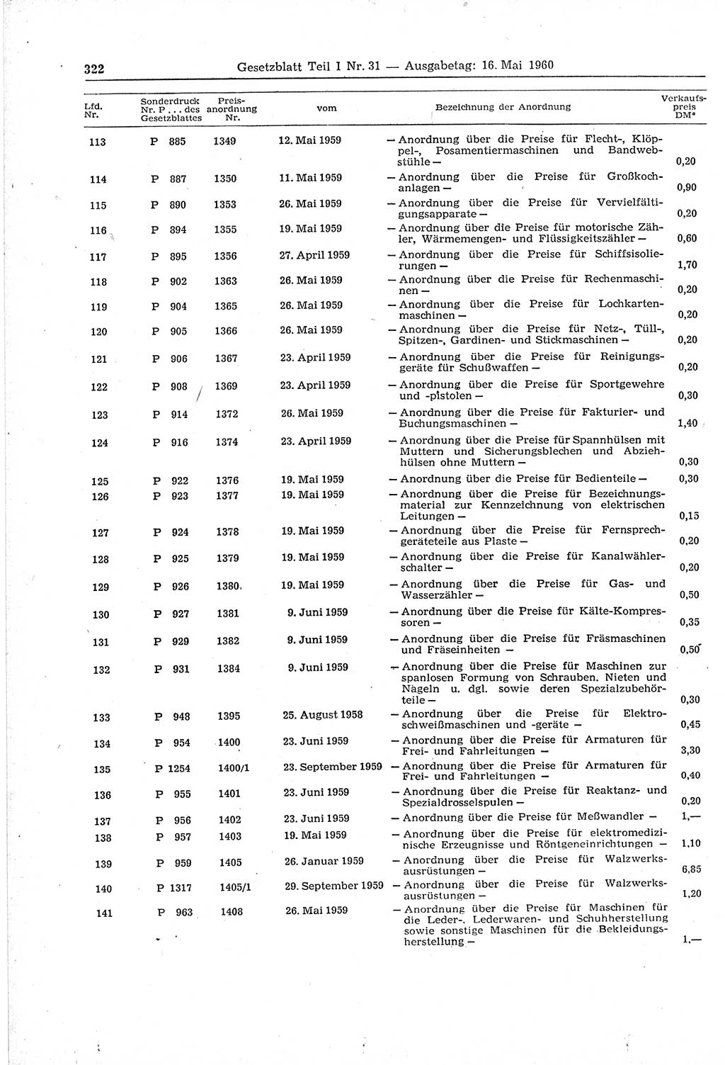 Gesetzblatt (GBl.) der Deutschen Demokratischen Republik (DDR) Teil Ⅰ 1960, Seite 322 (GBl. DDR Ⅰ 1960, S. 322)