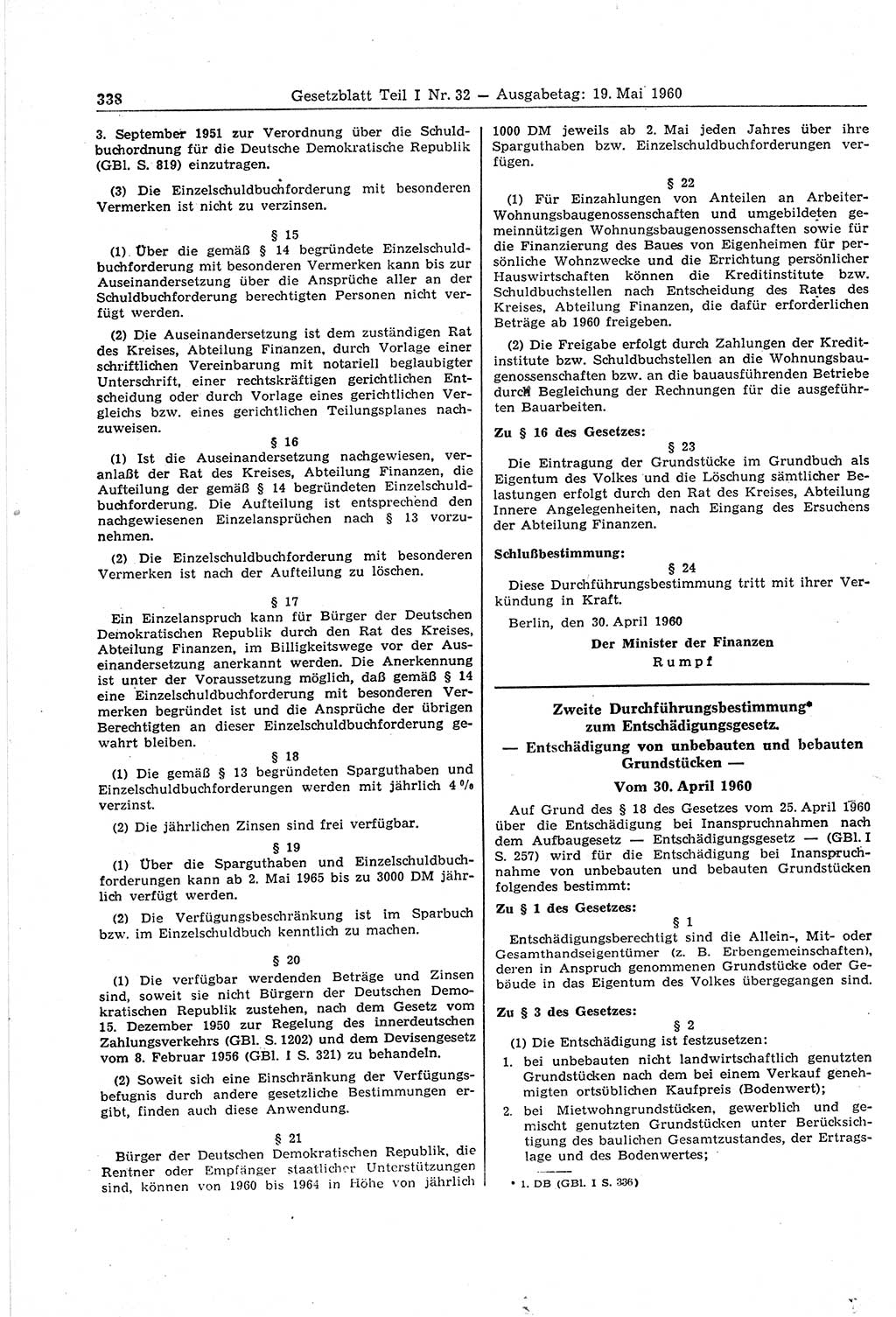 Gesetzblatt (GBl.) der Deutschen Demokratischen Republik (DDR) Teil Ⅰ 1960, Seite 338 (GBl. DDR Ⅰ 1960, S. 338)