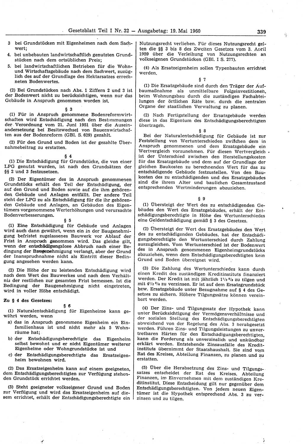 Gesetzblatt (GBl.) der Deutschen Demokratischen Republik (DDR) Teil Ⅰ 1960, Seite 339 (GBl. DDR Ⅰ 1960, S. 339)