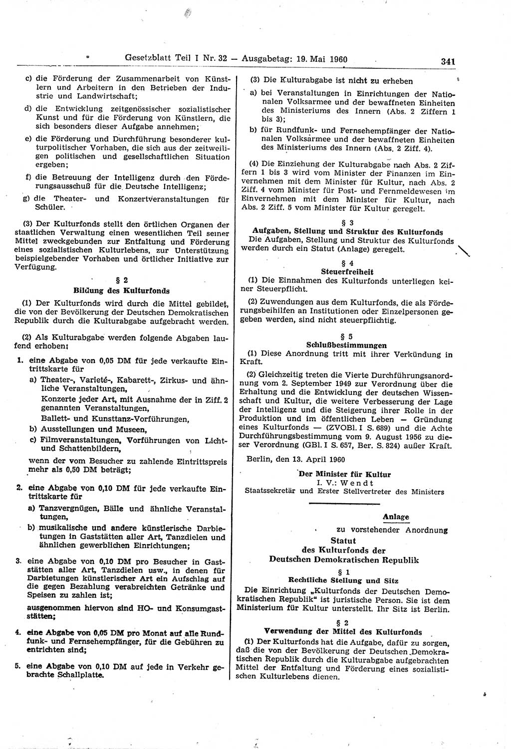 Gesetzblatt (GBl.) der Deutschen Demokratischen Republik (DDR) Teil Ⅰ 1960, Seite 341 (GBl. DDR Ⅰ 1960, S. 341)
