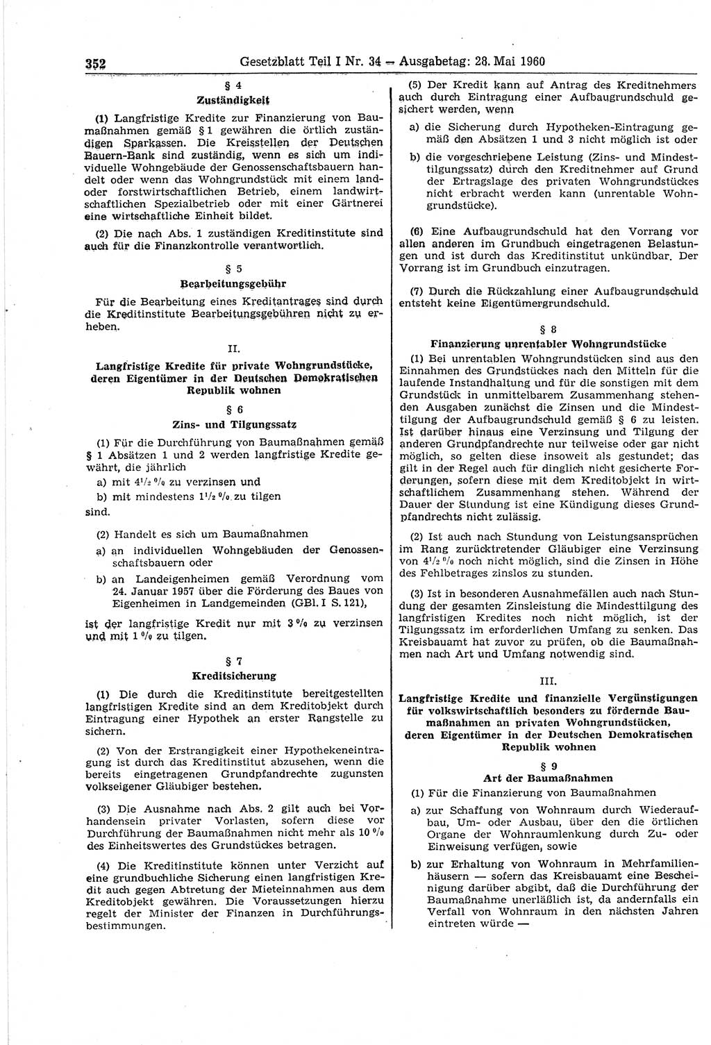 Gesetzblatt (GBl.) der Deutschen Demokratischen Republik (DDR) Teil Ⅰ 1960, Seite 352 (GBl. DDR Ⅰ 1960, S. 352)